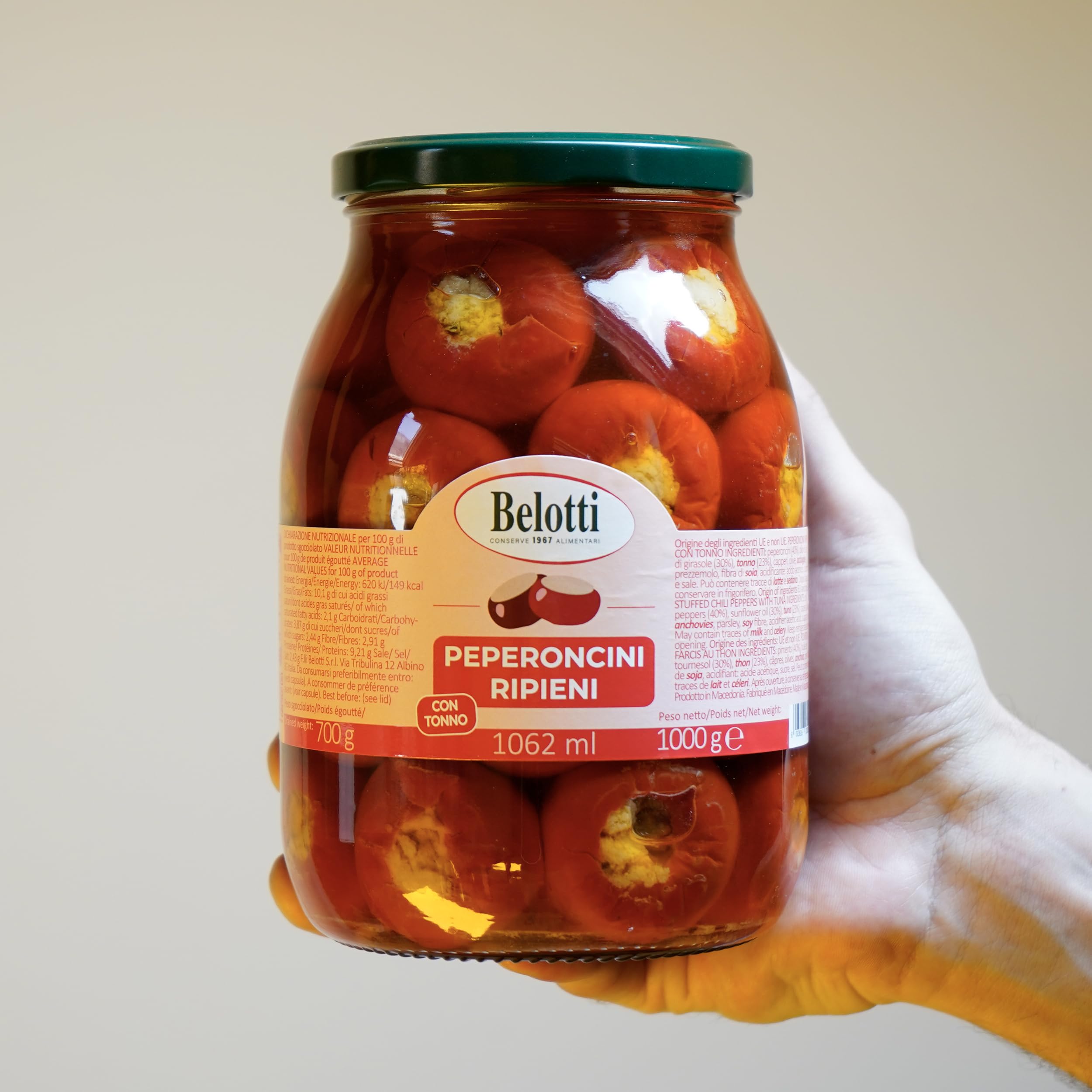 Peperoncini Ripieni con Tonno 1062 ml – Specialità Gourmet in Barattolo da 1000 g
