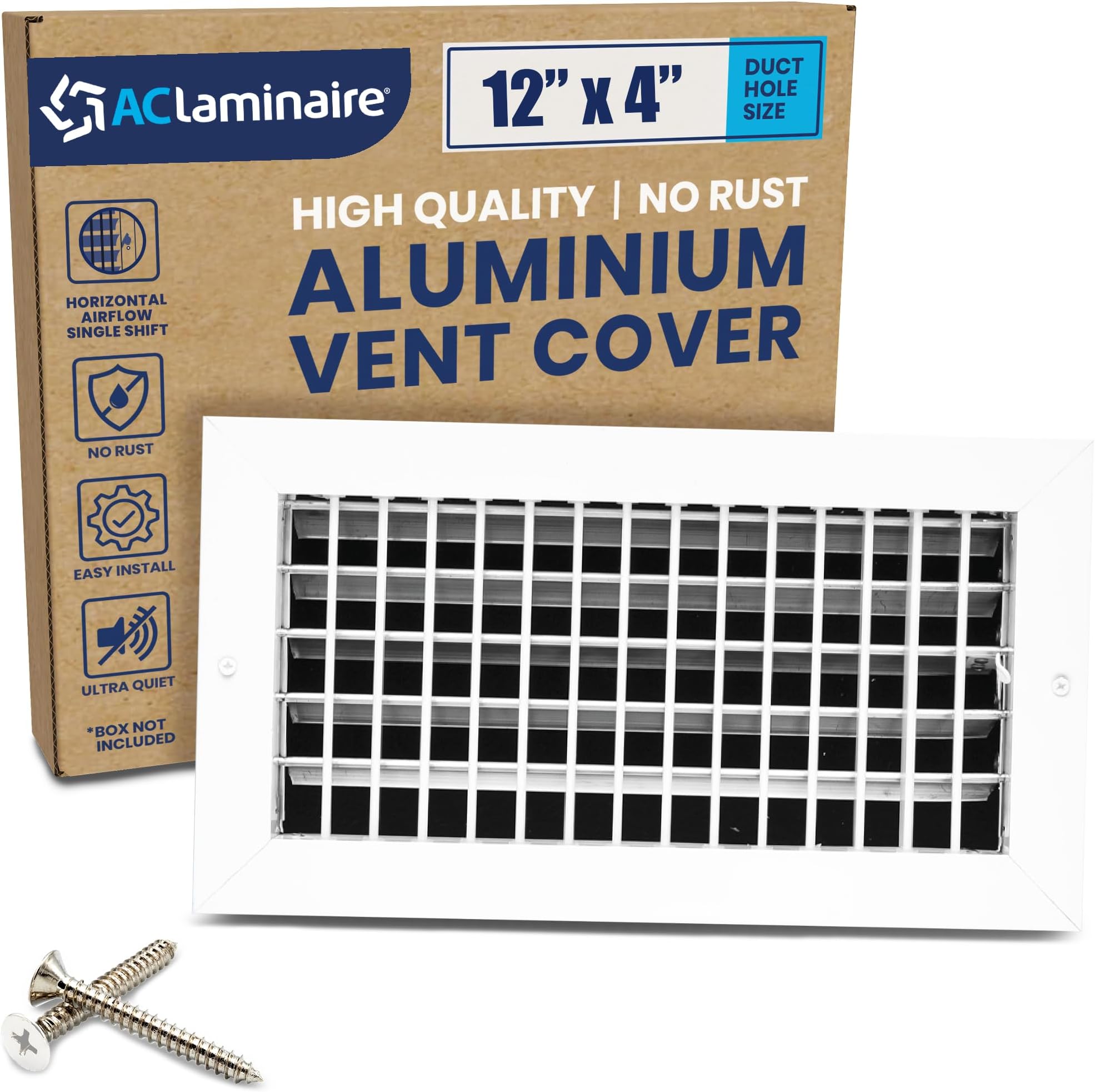 12" x 4" (Duct Opening) Register Vent Cover โ Adjustable Single Deflection Aluminum HVAC Grille for Heater, Decorative Ceiling Wall Air Supply Multi-Shutter Damper โ Durable & Rustproof ACLAMINAIRE