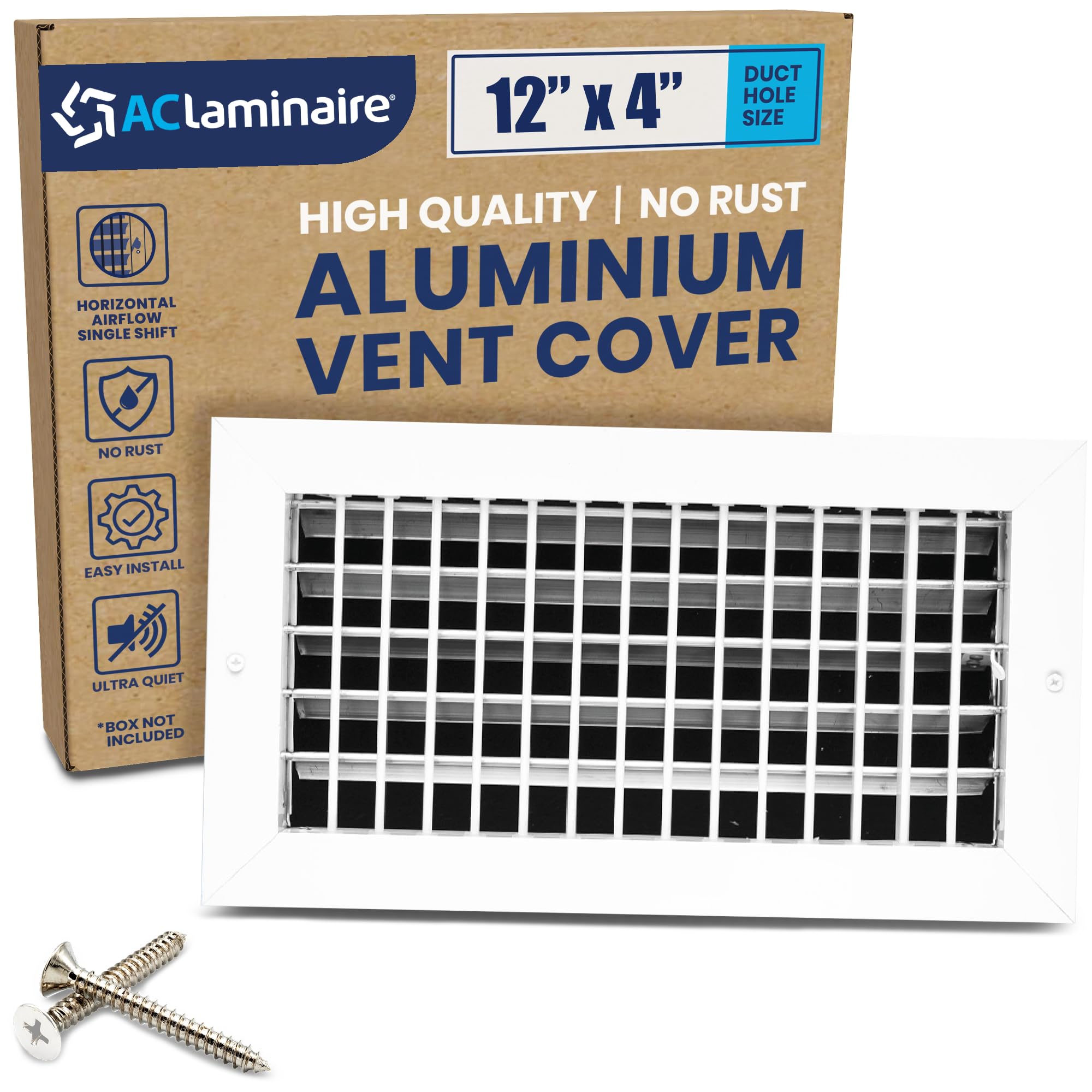 12" x 4" (Duct Opening) Register Vent Cover – Adjustable Single Deflection Aluminum HVAC Grille for Heater, Decorative Ceiling Wall Air Supply Multi-Shutter Damper – Durable & Rustproof ACLAMINAIRE