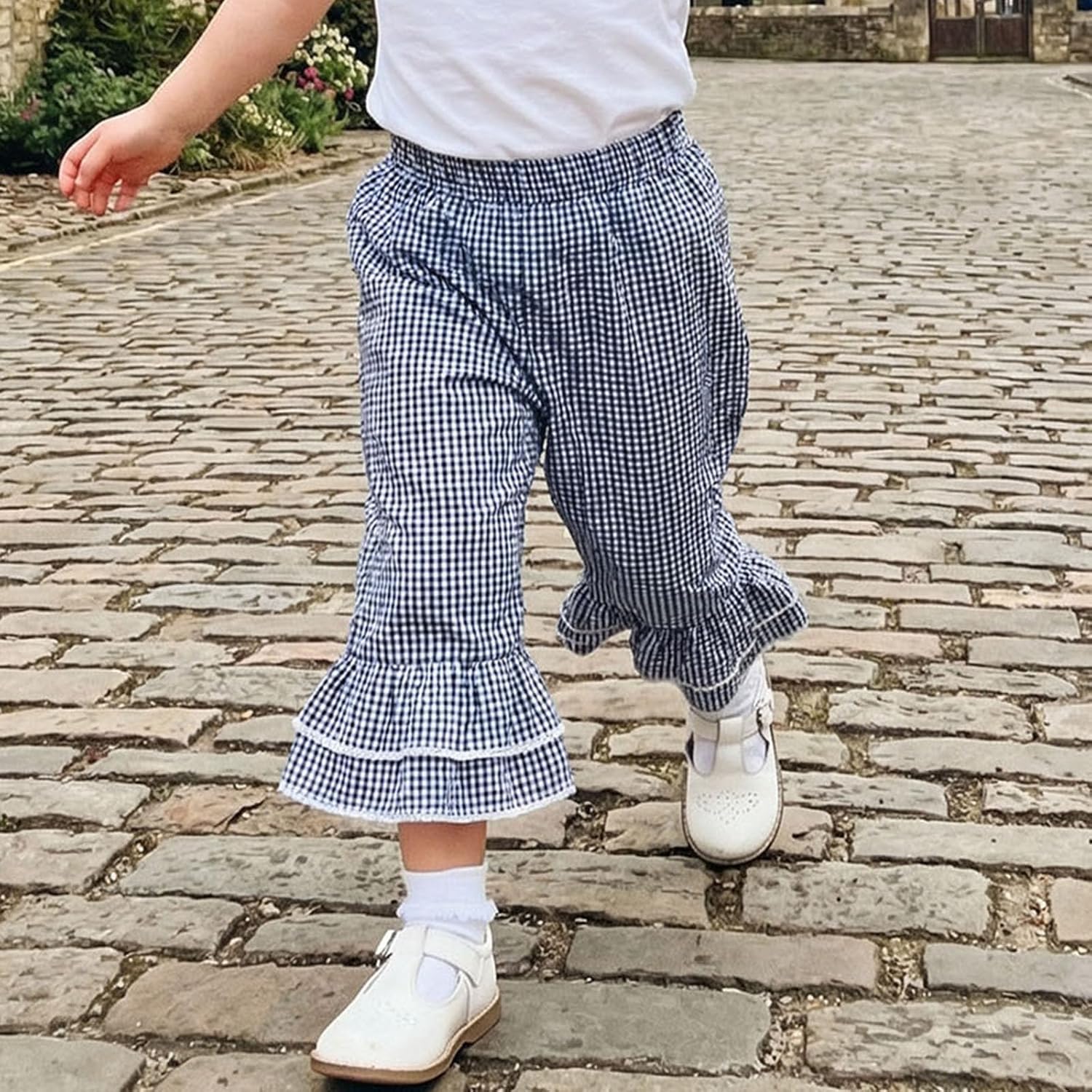 Toddler Baby Boy Girl Gingham Pants Retro Elastic Waist Checkered Plaid Long Pants Casual Sweatpants Bottoms - Image 2