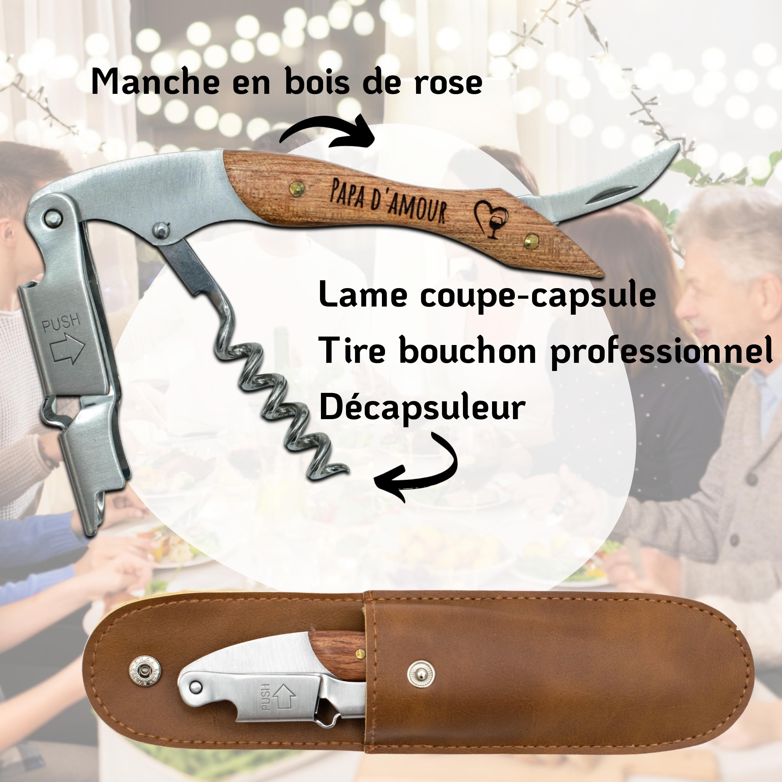 Tire-Bouchon Sommelier Papa ERNESTINE Gravé Acier Inoxydable - Cadeau Personnalisé Fête Des Pères, Noël, Anniversaire Homme