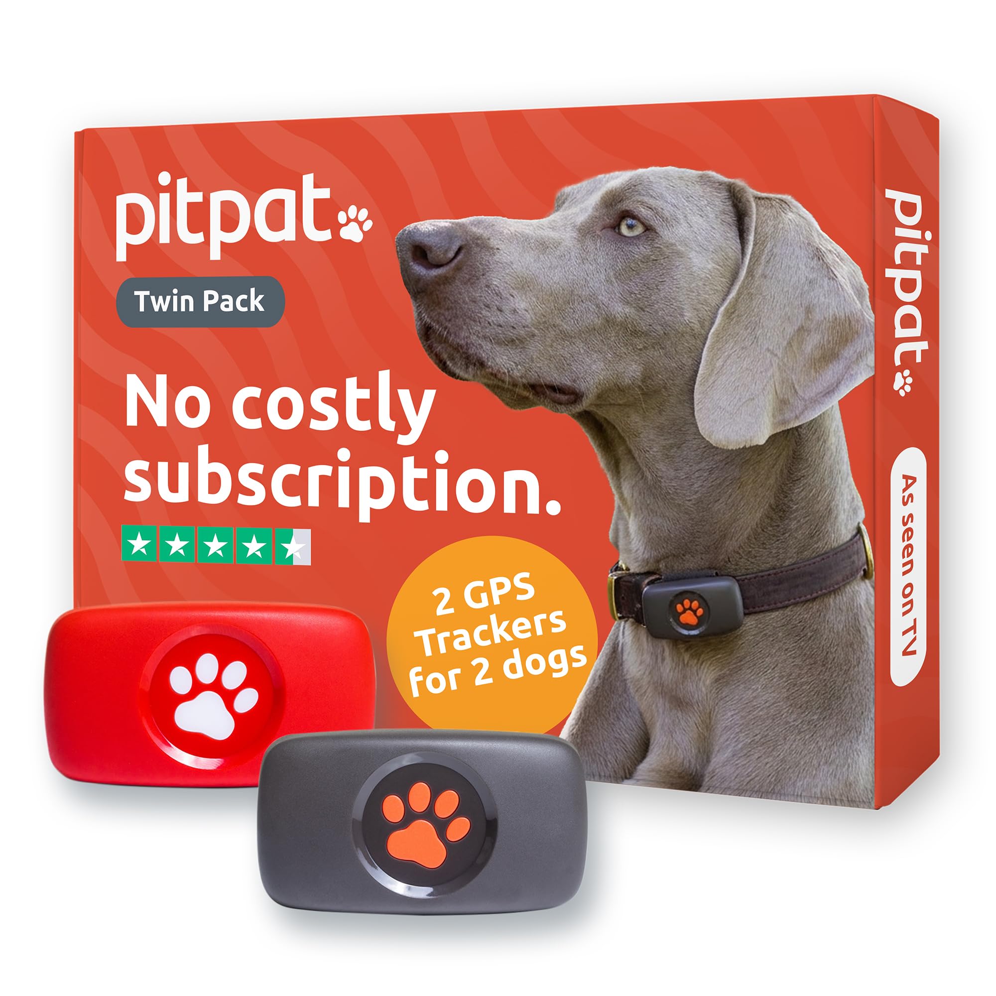 PitPat GPS-Tracker Doppelpack für 2 Hunde - Ohne Abo-Gebühren - Schwarz & Rot – Satelliten-Ortung mit unbegrenzter Reichweite – Echtzeit-Aktivitätstracker – Wasserdicht – Für alle Hunde & Halsbänder g