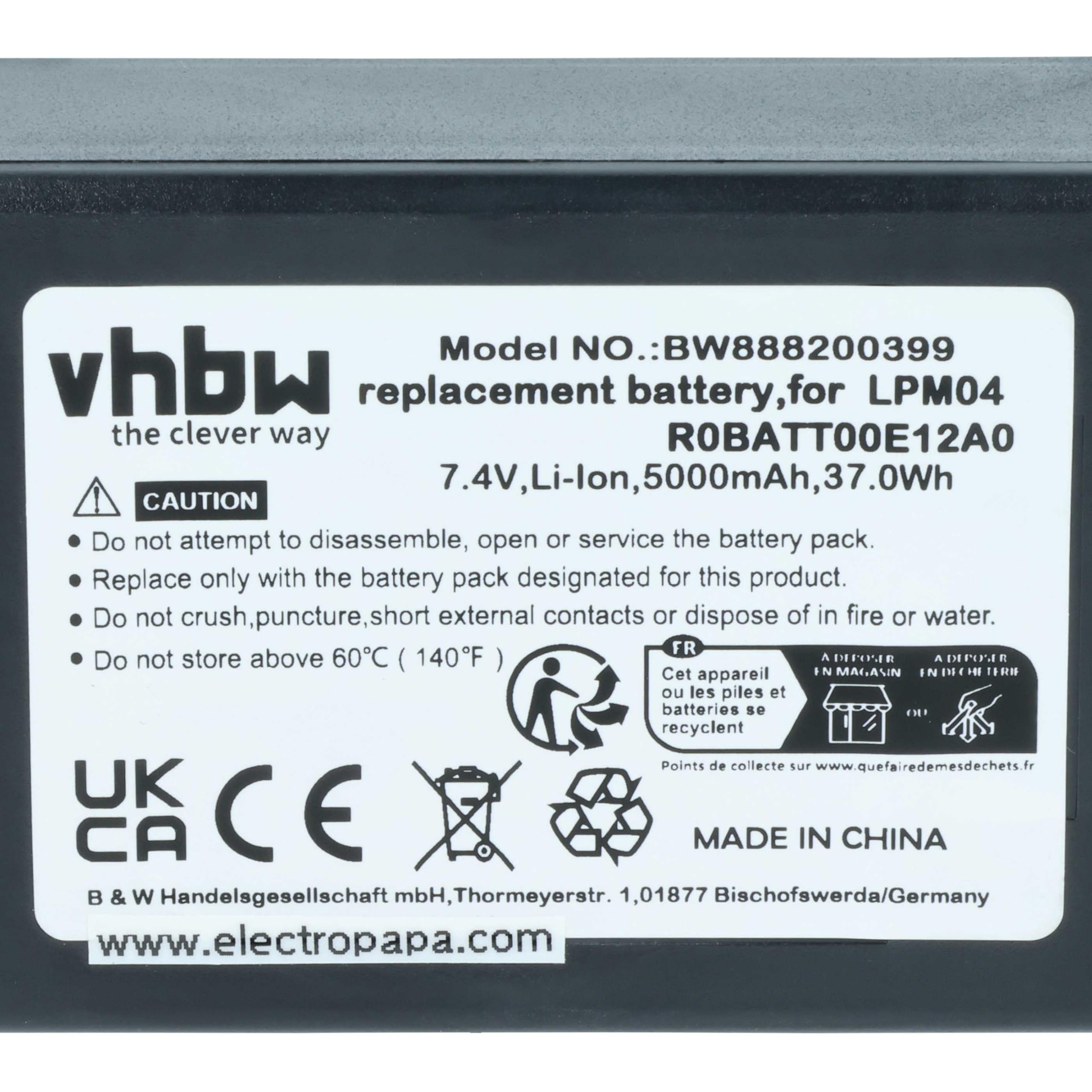vhbw 2X batería reemplaza Autec R0BATT00E12A0, LPM04 para Mando a Distancia Industrial (5000 mAh, 7,4 V, Li-Poli) - Negro