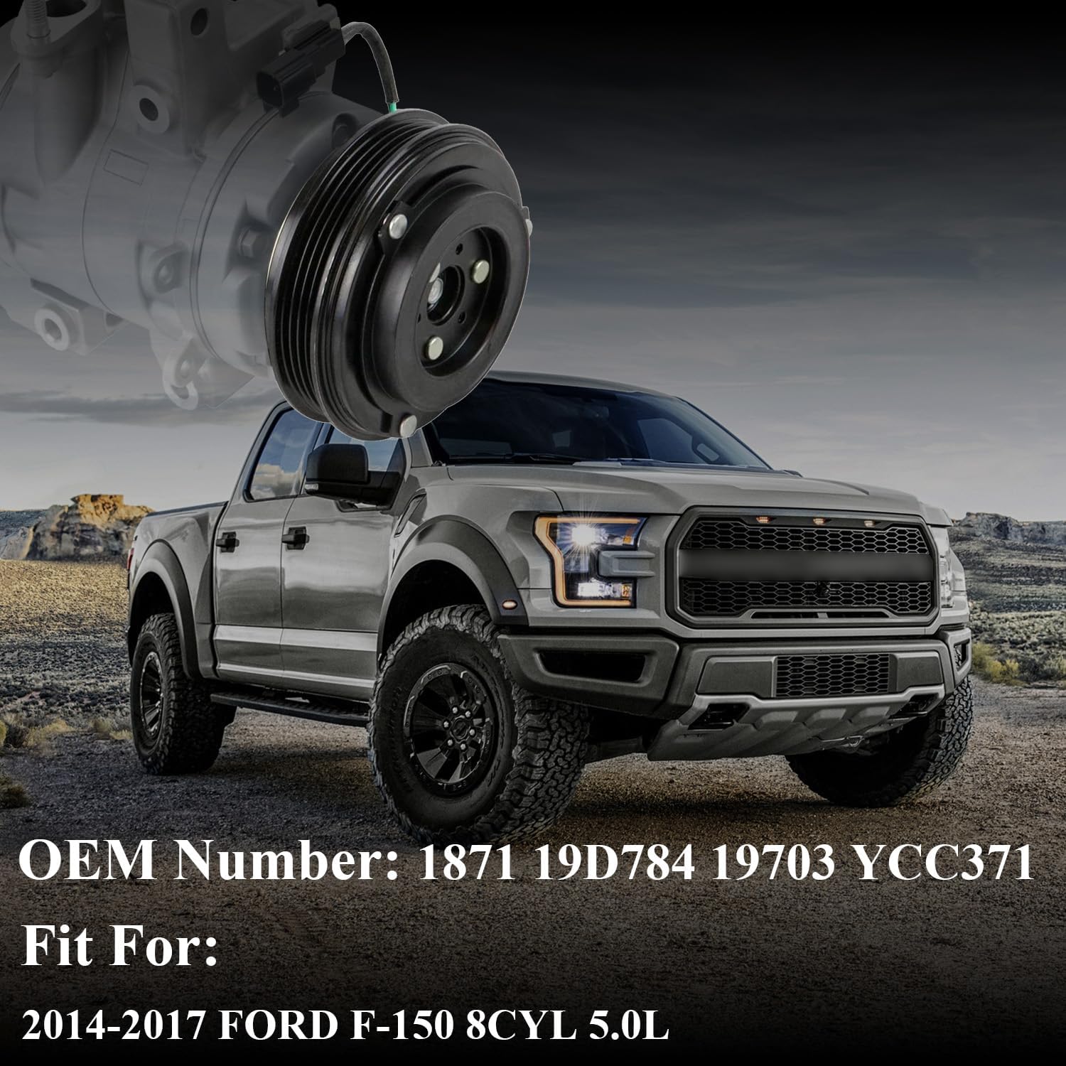 A/C Compressor Clutch Assembly Kit Plate Pulley Bearing Coil CO35113C Replacement for 2014-2017 Ford F-150 8CYL 5.0L, AC Air Conditioning Compressor Clutch Coil Auto Repair Kit