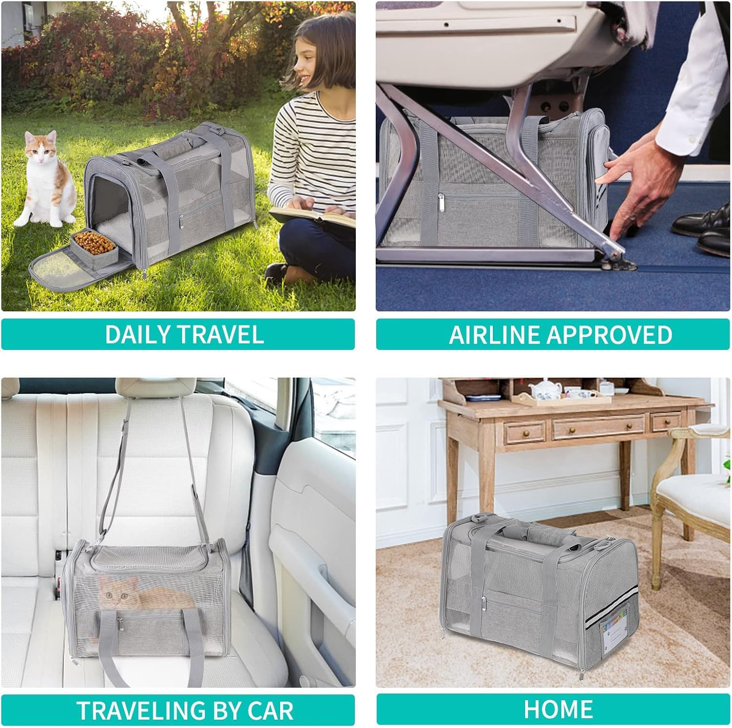 Transportador suave para gatos con certificado Oeko-TEX para gatos, perros pequeños, transportador plegable de viaje para perros pequeños, aprobado por aerolíneas TSA para gatos grandes, 15