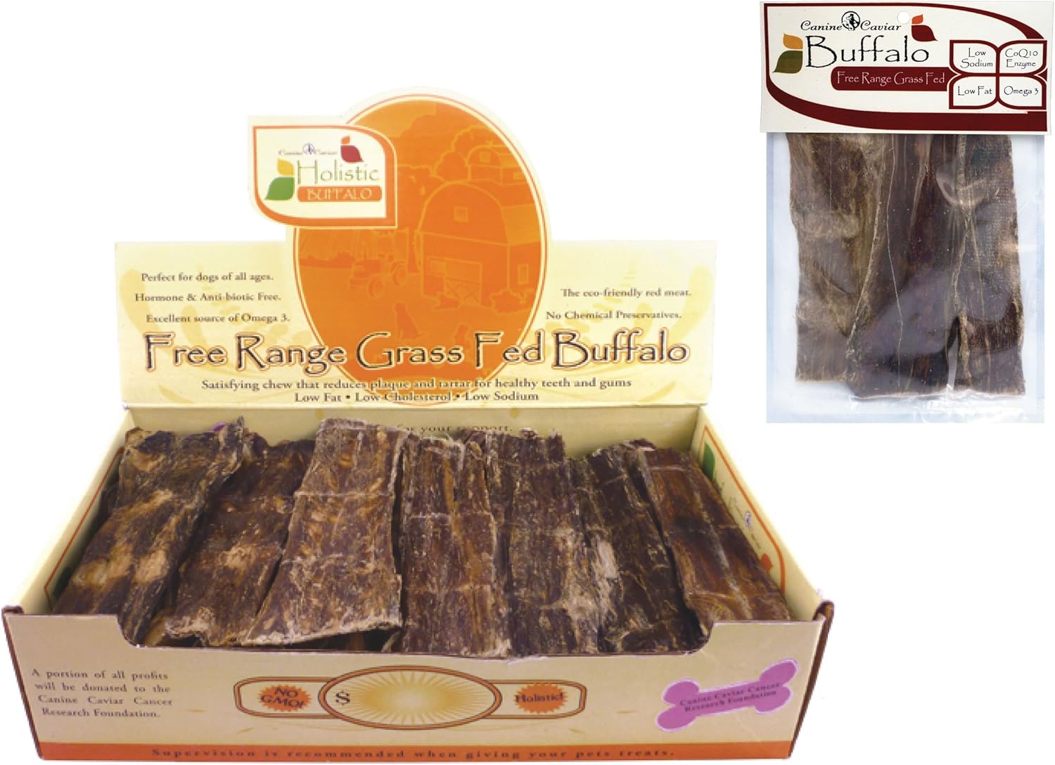 Canine Caviar Buffalo Jerky Dog Treats Dog Jerky Treats, Chewy Dog Treats for Large Dog, Medium Dog or Small Dog, Healthy Dog Treats for All Life Stages (6 inch, 35 Pieces)