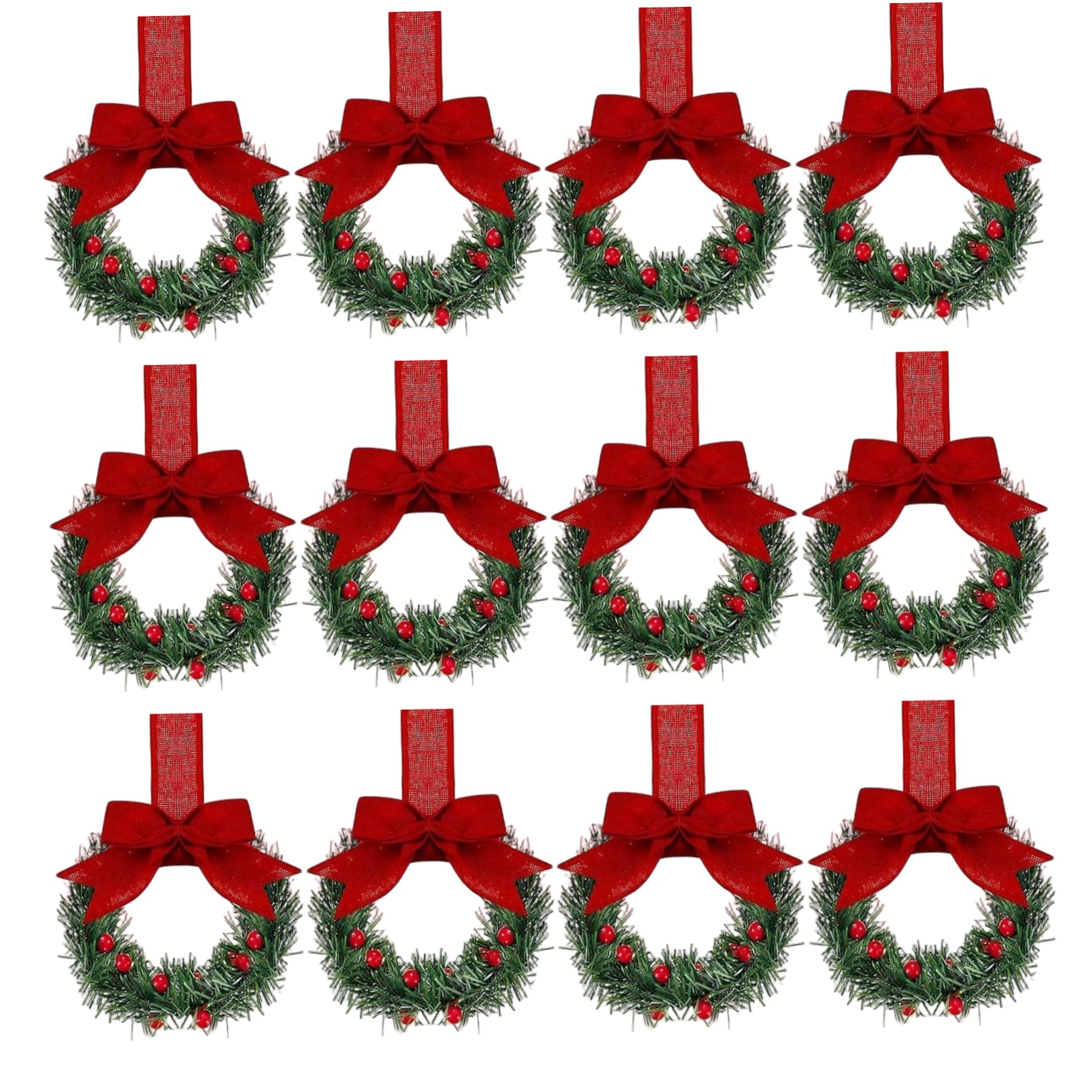 CAKEEYUM Mini Wreaths for Cabinets 12PCS 6 Inch Small Christmas Wreath with Red Ribbon Bows and Berry for Window Door Farmhouse Christmas Party Decorations Red Decoration