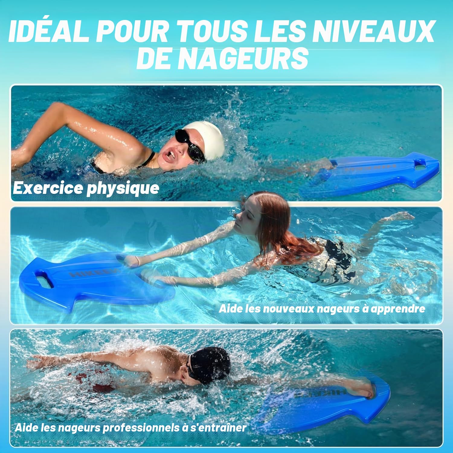 Hikeen Lot de 2 Planche de Natation Grande Taille Multi-Prises: Accessoires Piscine Planche Piscine Haute Flottabilité pour Adultes, Planche Flotteur en HDPE, Natation Accessoires à nage Eau Libre