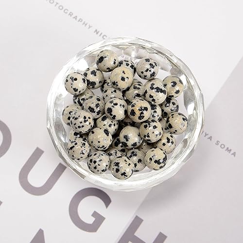 Miniatura 3 de 94 cuentas de piedra natural de jaspe de dálmata de 0.315 pulgadas (2 hebrasjuego) de 0.315 pulgadas (2 hebrasjuego), piedras preciosas redondas