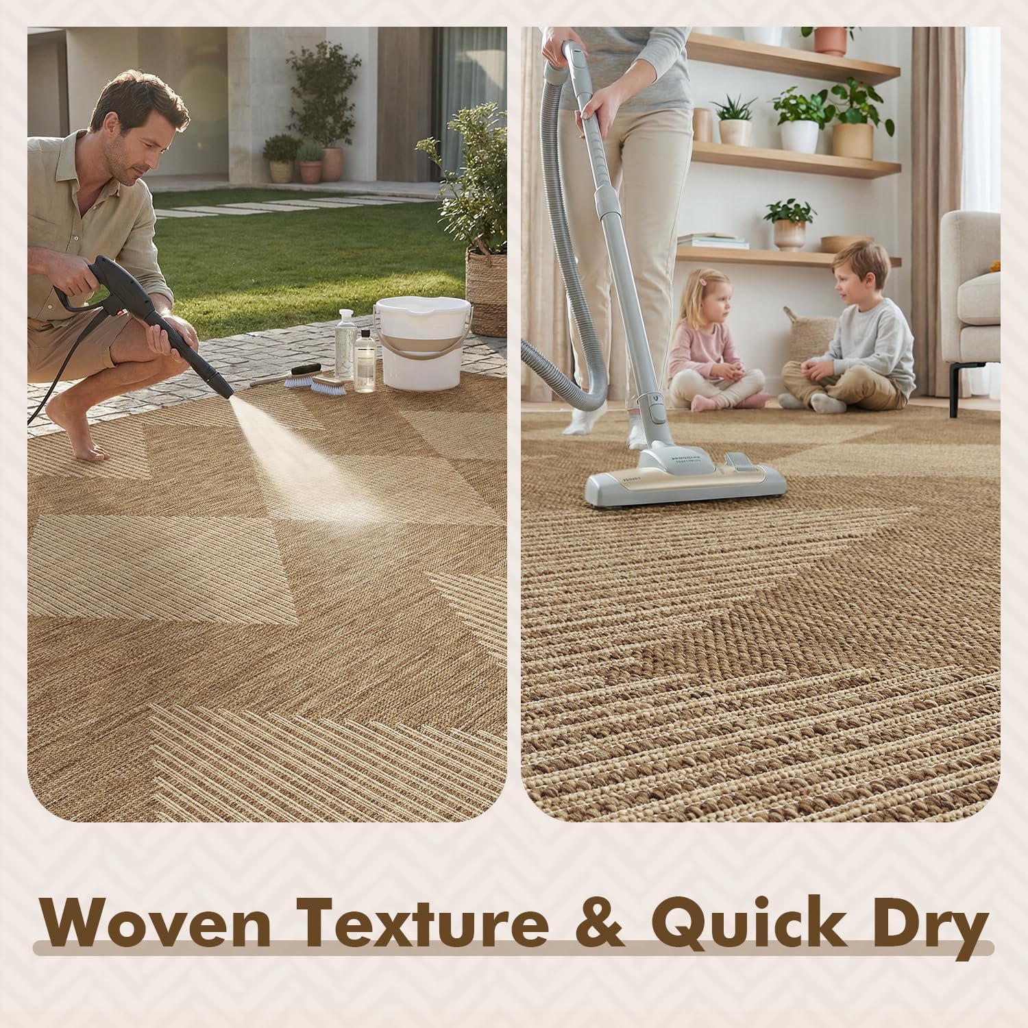 MontVoo-Polypropylene 2x3 ft Indoor Outdoor Entryway Rug Porch Rug Door Mats Rugs Small Accent, Textured Weave, Durable for High Traffic, Fade-Resistant, Non-Shedding, Boho Geometric Neutral Brown