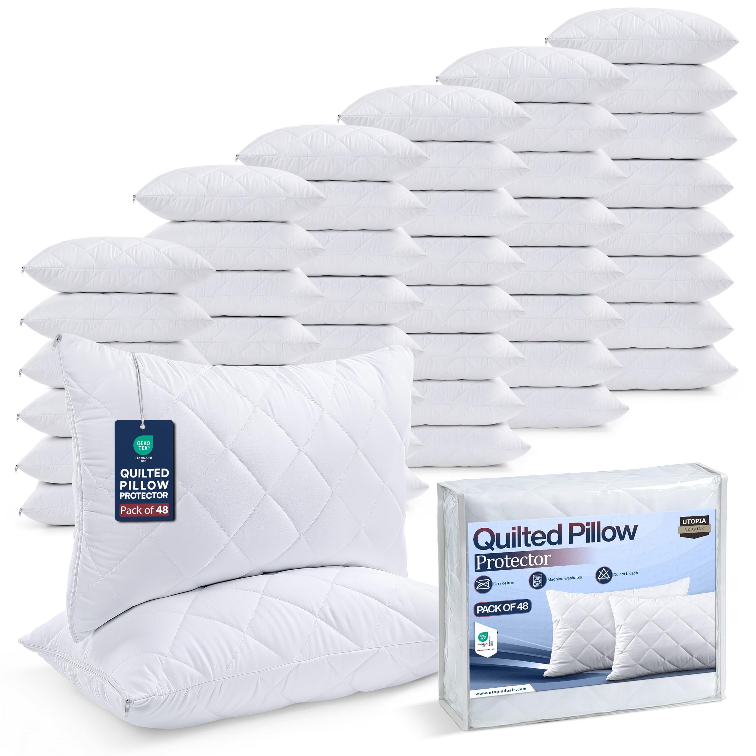 Utopia Bedding Pillow Protector 50x75 cm Quilted Zippered, Soft & Breathable Microfiber Pillowcase Protectors (White, 50x75 cm (48 Pack - White))