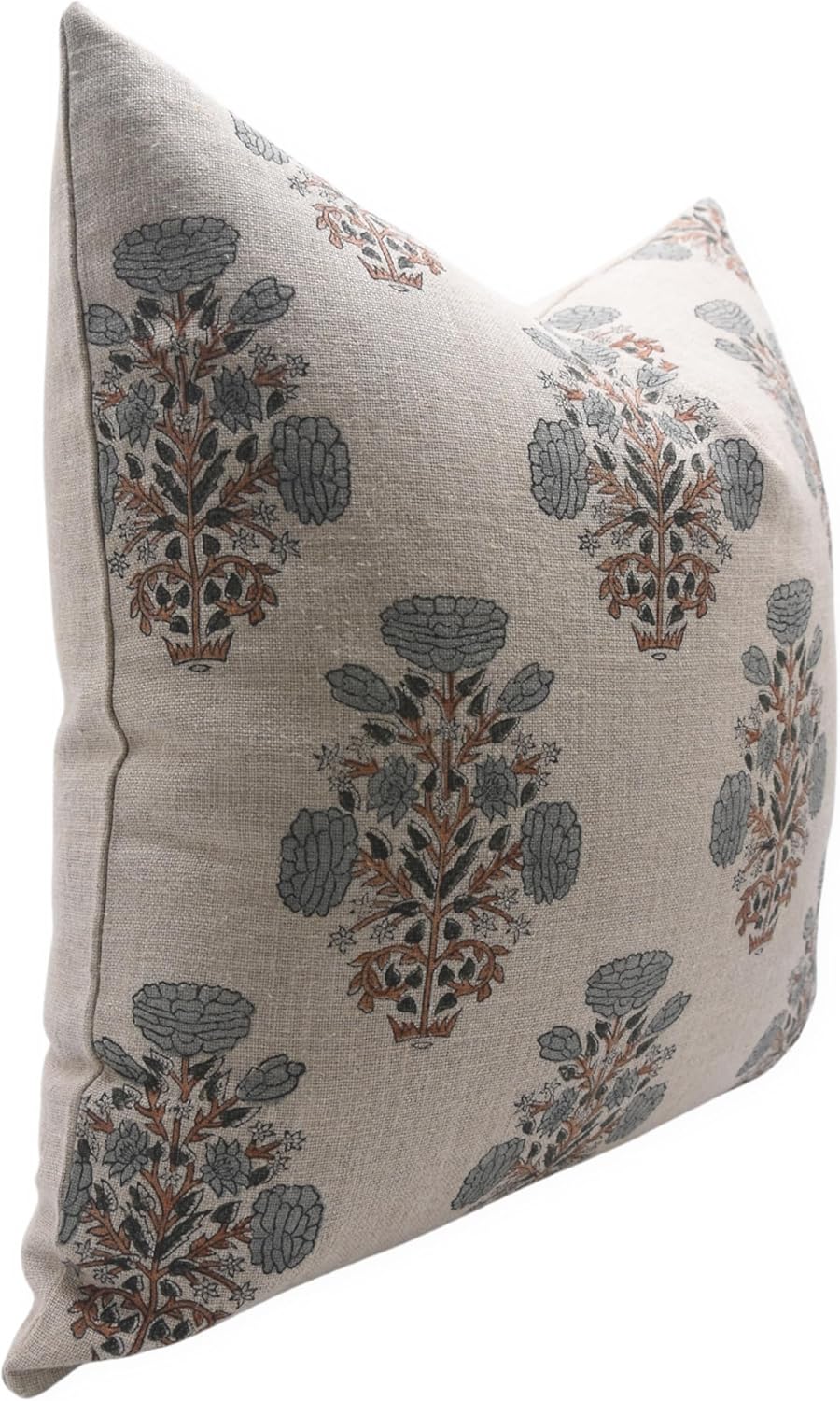 Thick Linen Fabric Handcrafted Designer Block Print 20x20 Inch Throw Pillowcase Cushion Cover Invisible Zipper Decoration for Sofa, Couch, Balcony (Swedesh-Dark Grey)