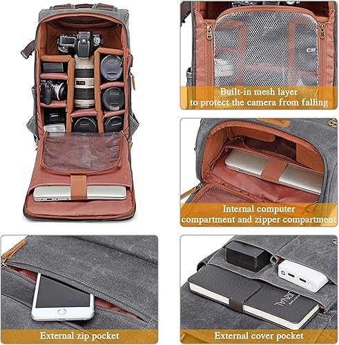 Miniatura 10 de UBAYMAX Mochila de cámara para cámara DSLRSLR, cámara sin espejo, impermeable para cámara DSLR, bolsa para laptop, funda para cámara Sony Canon