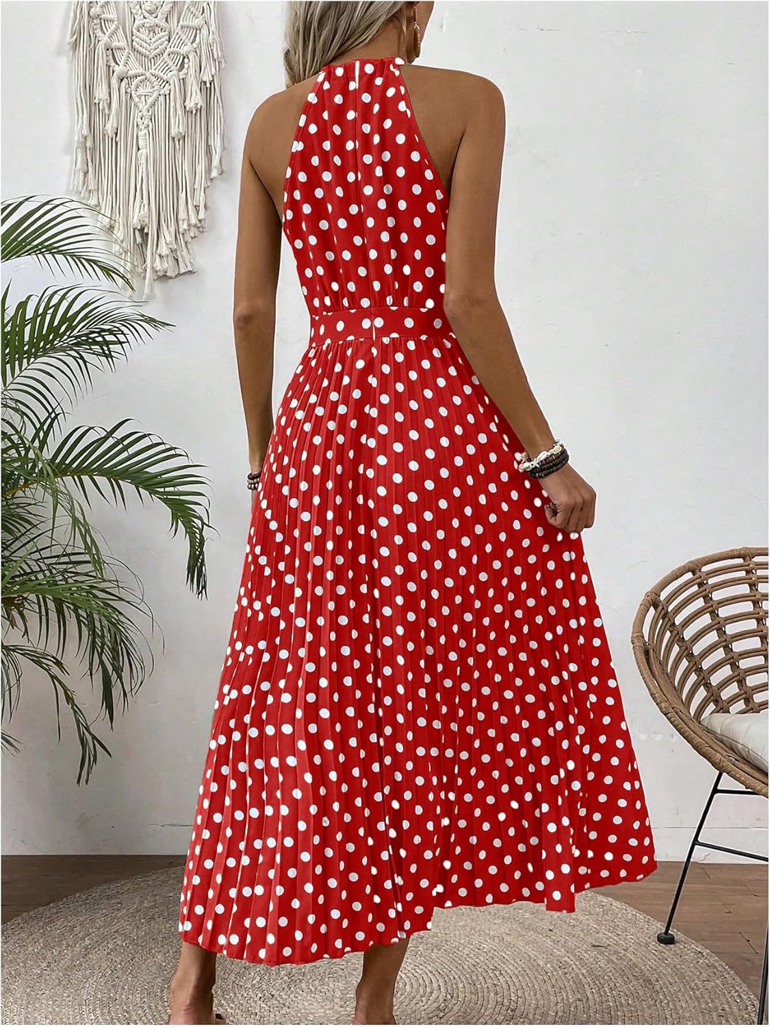 Floerns Women's Polka Dots Halter Dress Sleeveless Vintage Ruffle Vacation A Line Long Dresses - Image 3
