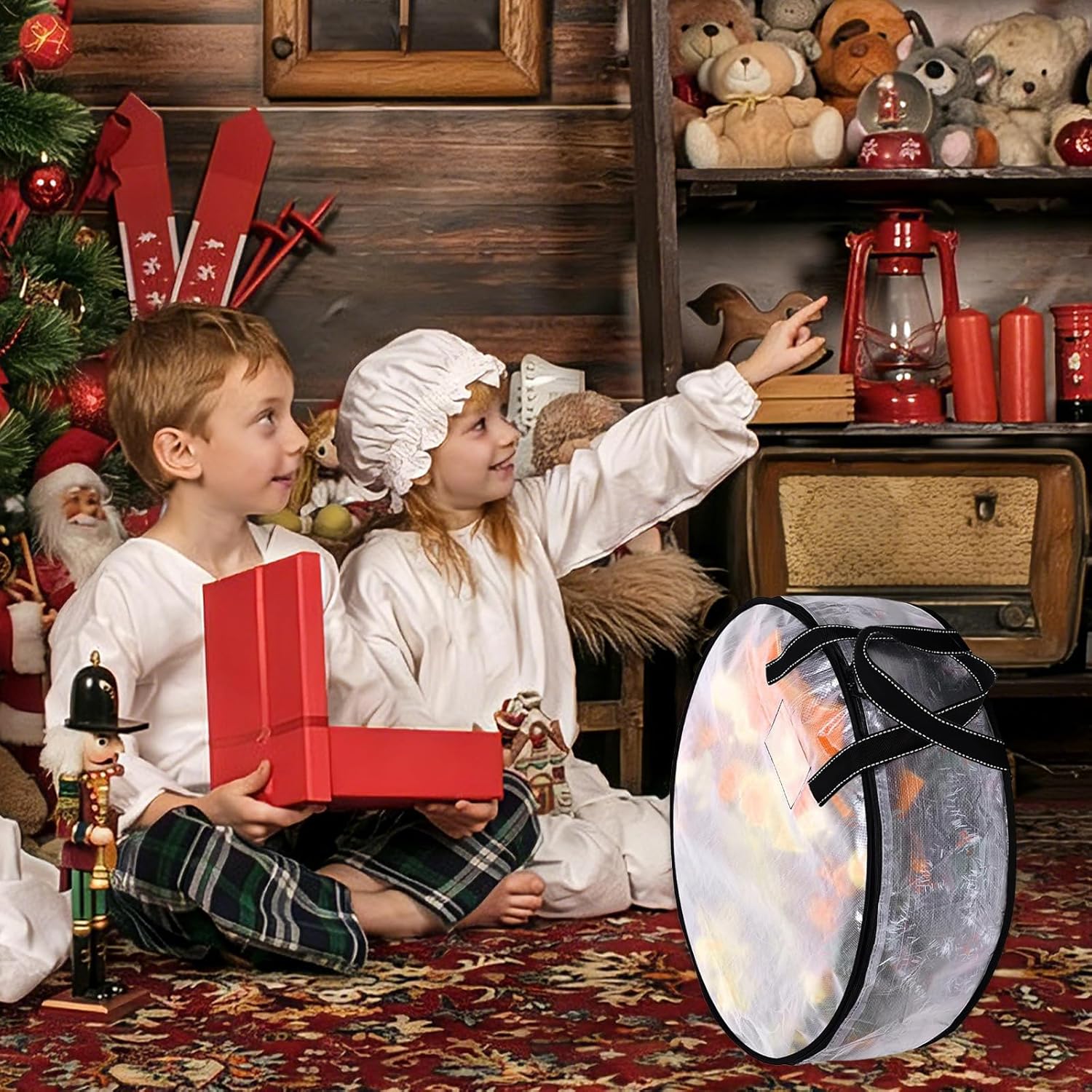 YAYODS 6 Pack Wreath Storage Container Bag 24 Inch Christmas Wreath Storage Bag Heavy Duty Christmas Wreath Boxes with Clear Window for Xmas Holiday Seasonal Wreath Garland (Black)