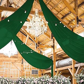 FANPROMS Ceiling Drapes for Wedding 5FTx30FT 2Panels Green Chiffon Ceiling Drapery Wedding Arch Draping Fabric Chiffon Sheer Drapes for Backdrop Curtains Decorations for Wedding Ceremony Stage Swag