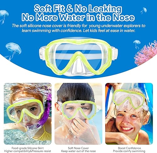 Miniatura 3 de Vvinca Kids Goggles Snorkel Mask Diving Mask Swimming Goggles with Nose Cover and Straps Cover for Kids and Youth Age 6-14