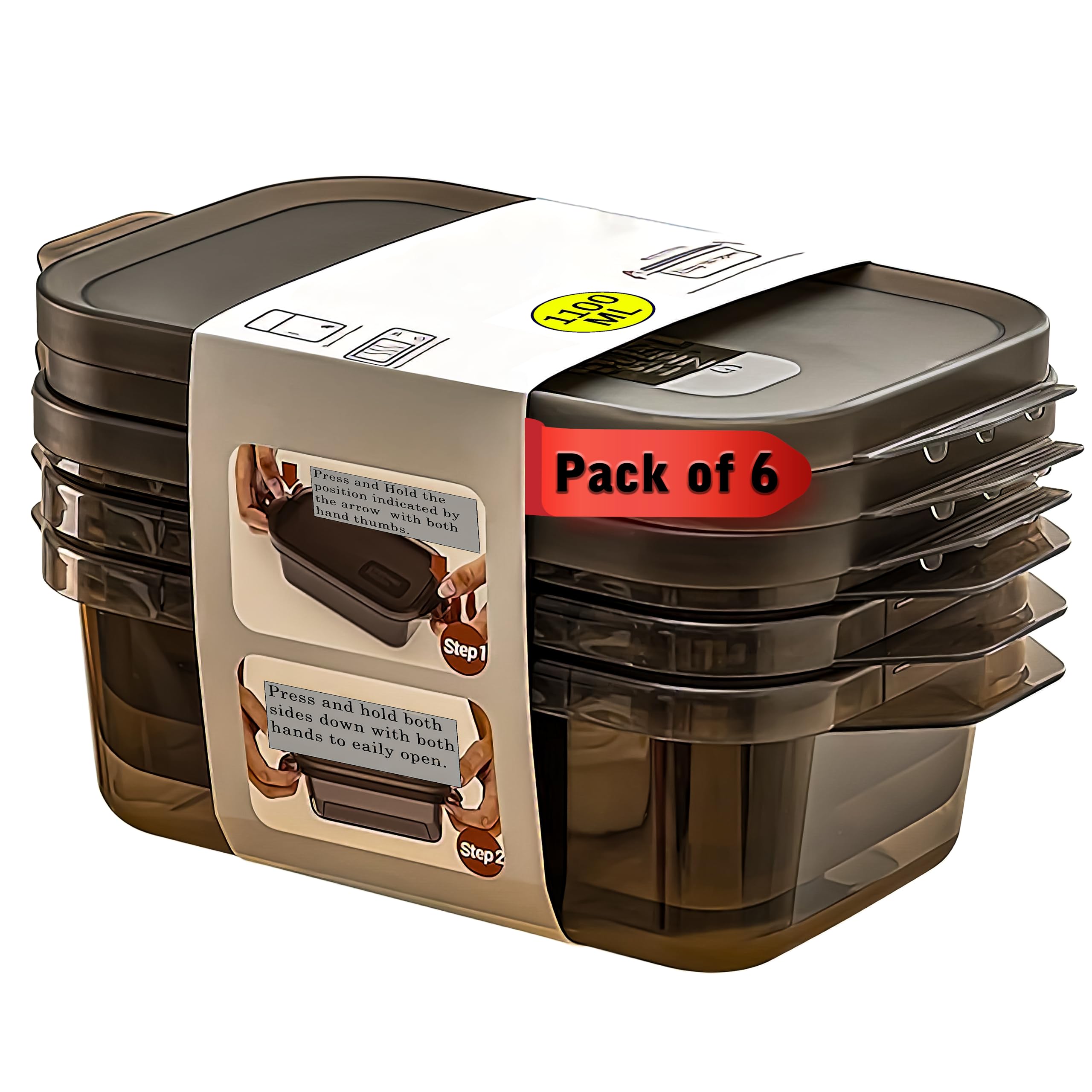 PIXERDOT® Juego de 6 recipientes multiusos para almacenamiento de alimentos de 1200 ml, herméticos y a prueba de fugas, recipientes de plástico sin BPA con tapas, organizador de cocina y nevera, caja