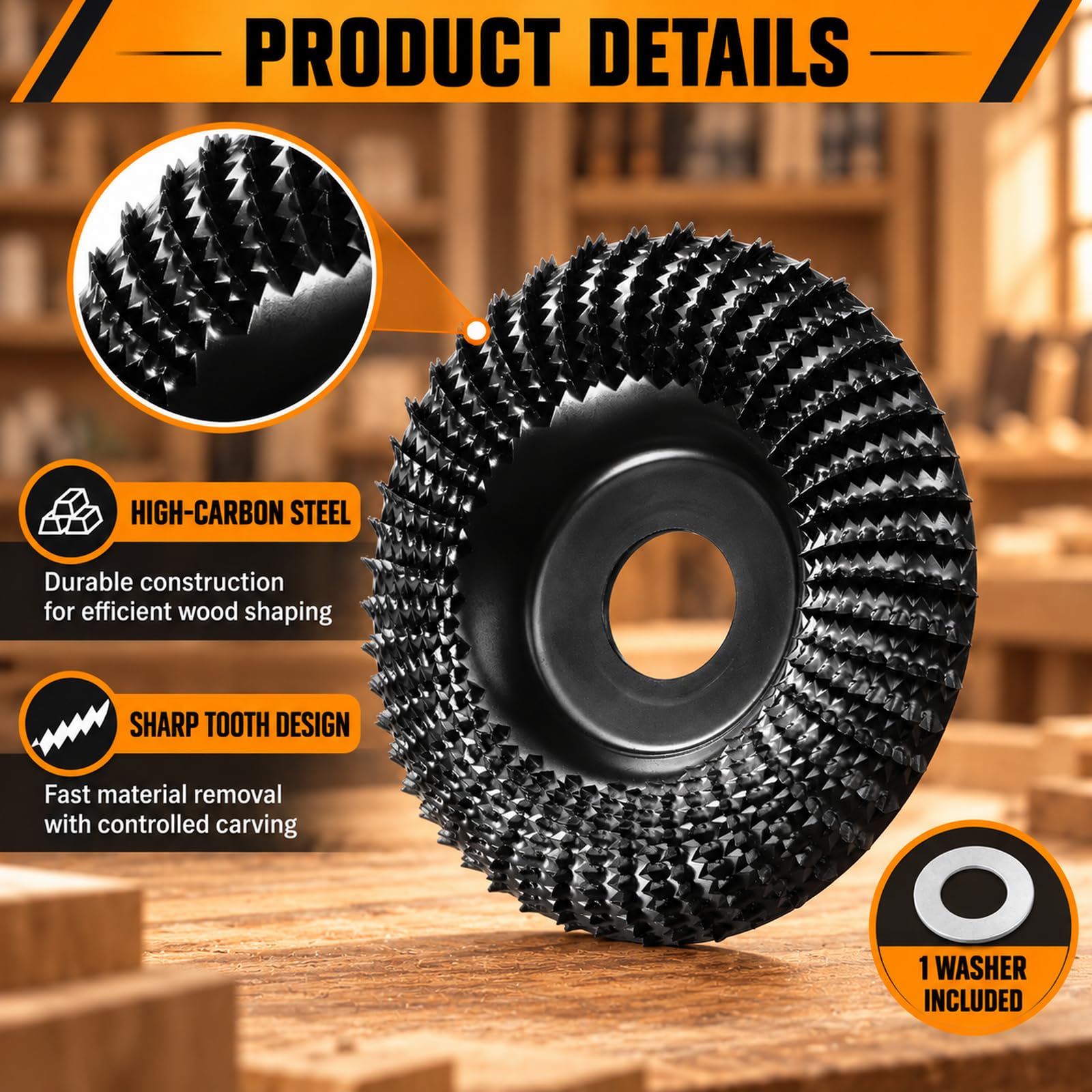 Wood Carving Disc - 4.5 Inch for Angle Grinders -6