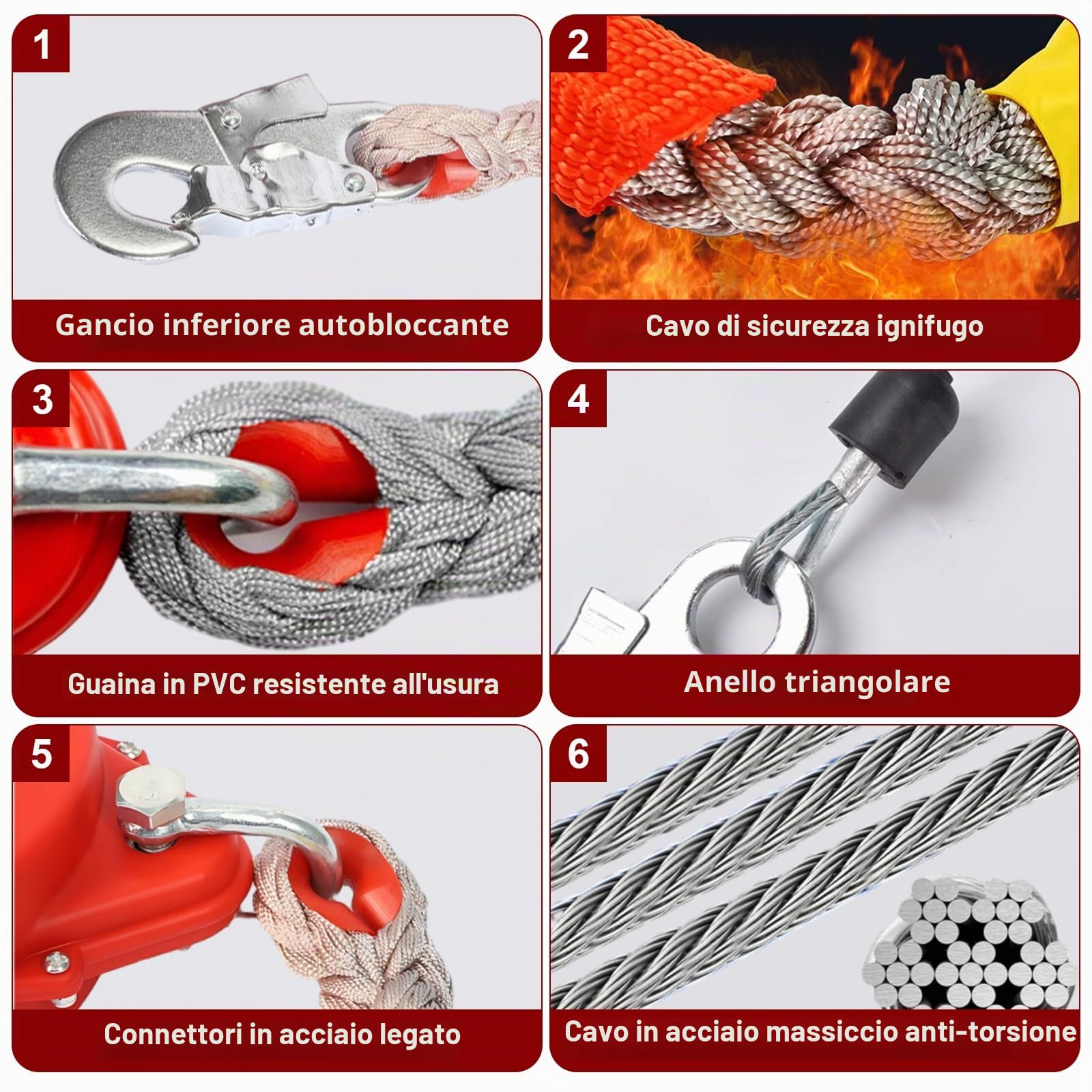 Dispositivo Anticaduta Retrattile Certificato 200 Kg(Rosso,10 mt) | 10 mt Dispositivo Anticaduta Tetto con Gancio, Rosso Dispositivo di Sicurezza Anticaduta Retrattile per Tetto/ Lavoro Aereo
