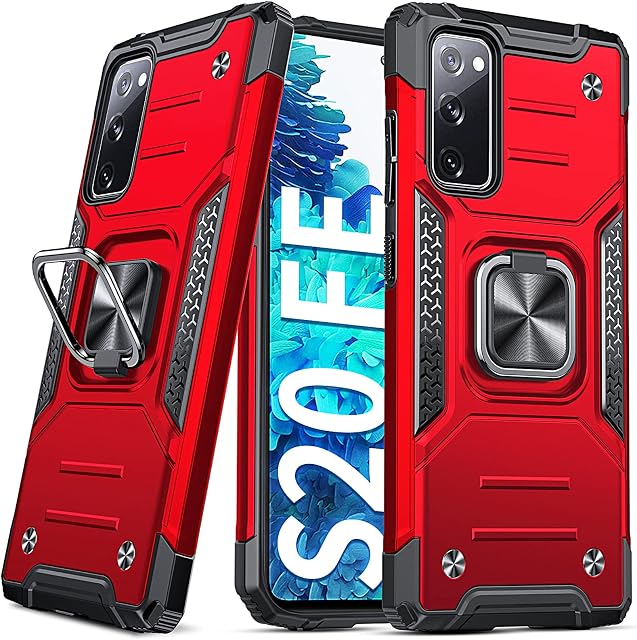 DASFOND Galaxy S20 FE 4G/5G Case, Military Grade Shockproof Protective Phone Case Cover with Enhanced Metal Ring Kickstand [Support Magnet Mount] Compatible with Samsung Galaxy S20 FE, Red