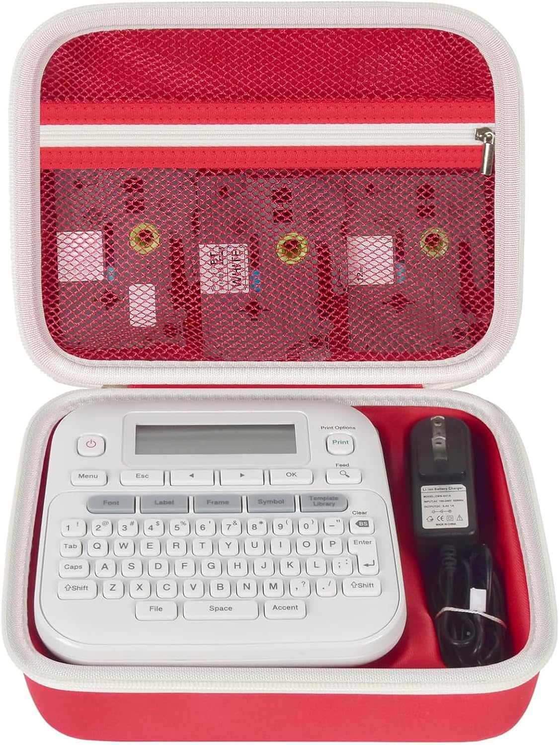 Case Compatible with Brother P-Touch PTD220 210 Home/Office Everyday Label Maker, Storage Holder Carrying Organizer for Label Tapes, AC Adapter, Charging Cables (Box Only) -Red