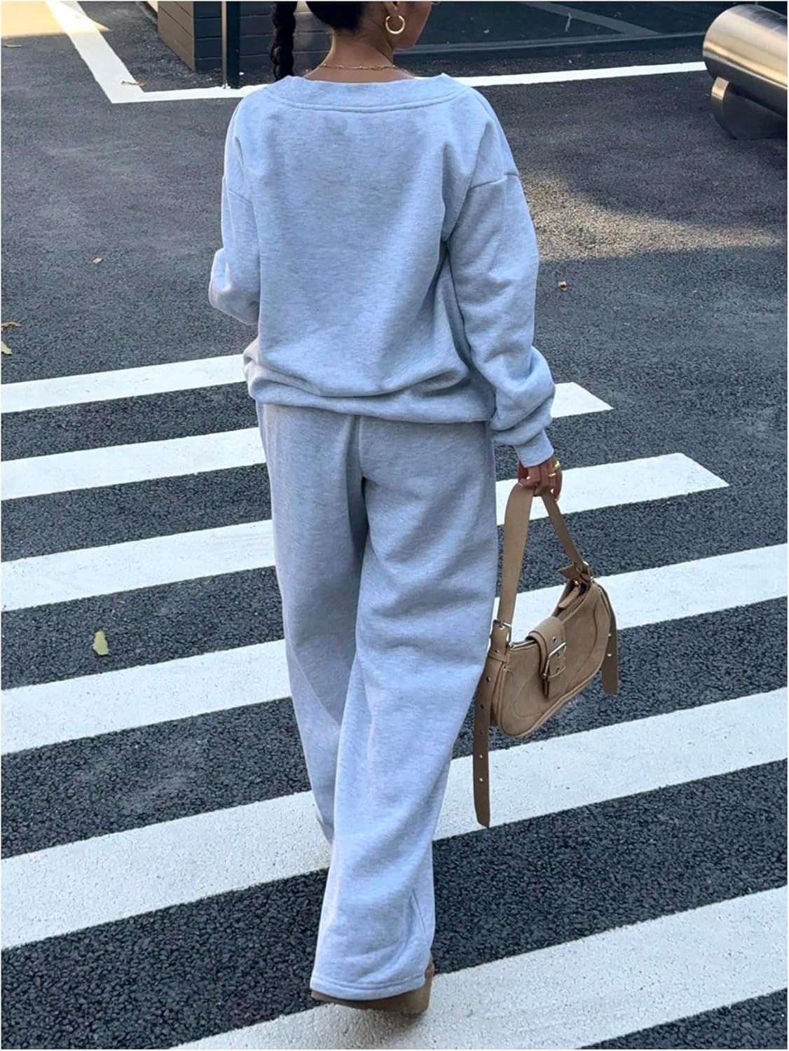 Verdusa Women Sweatsuit 2 Piece Set Oversized Sweatshirt and Wide Leg Sweatpants with Pockets Comfy Sets Winter Clothing - Image 2