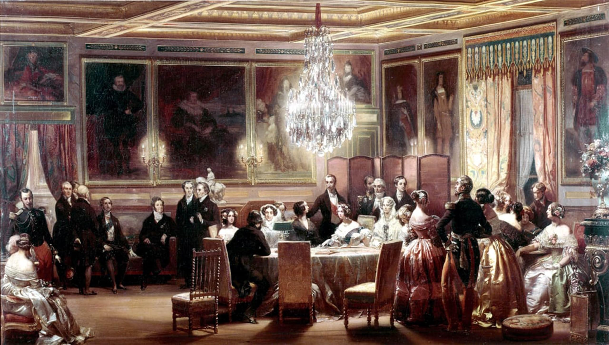ARTXLXXBN Famous Art Print Poster Vintage Wall Art Reception in Honor of Queen Andalbert At the Chateau D'eu on September by Eugene Louis Lami Canvas Art Poster for Home Decor 60x90cm