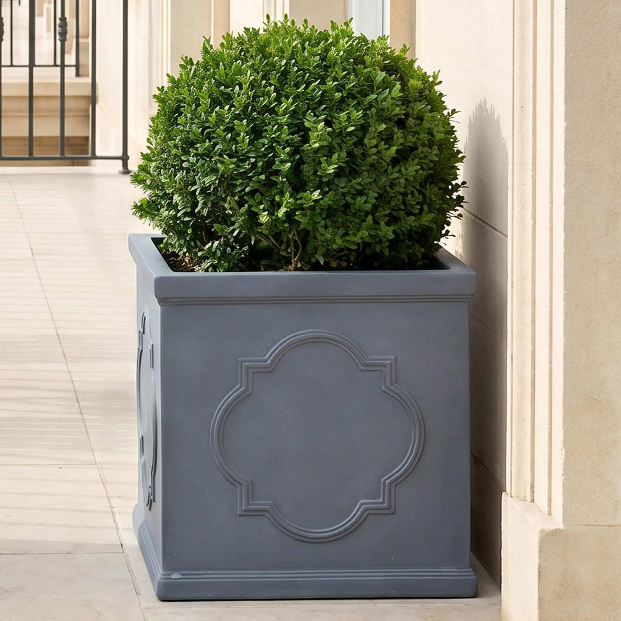 IDEALIST Large Plant Pots 45cm Square Planter, Grey Reinforced Stone, 72L