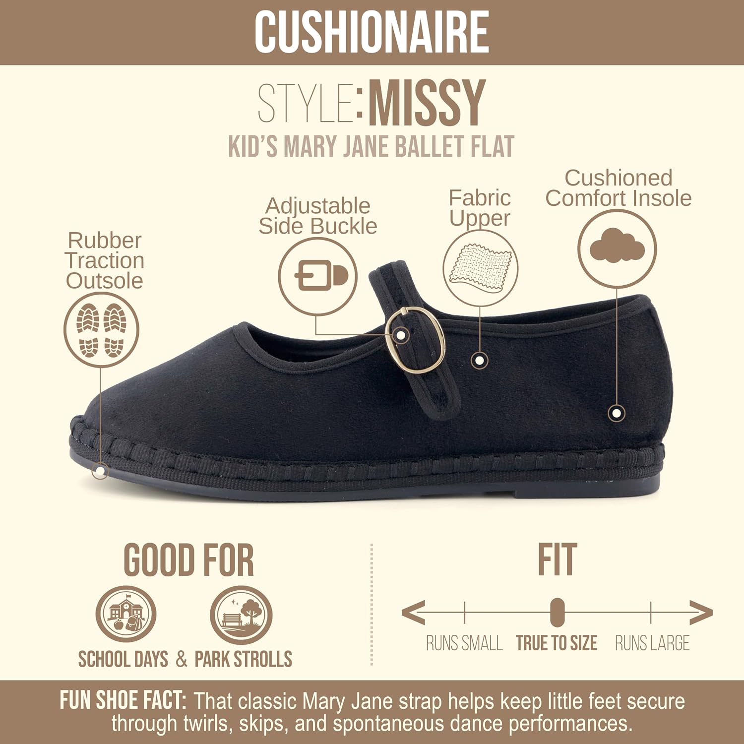 CUSHIONAIRE Missy Kids Mary Jane Flats School Shoes for Girls with Adjustable Buckle image 4