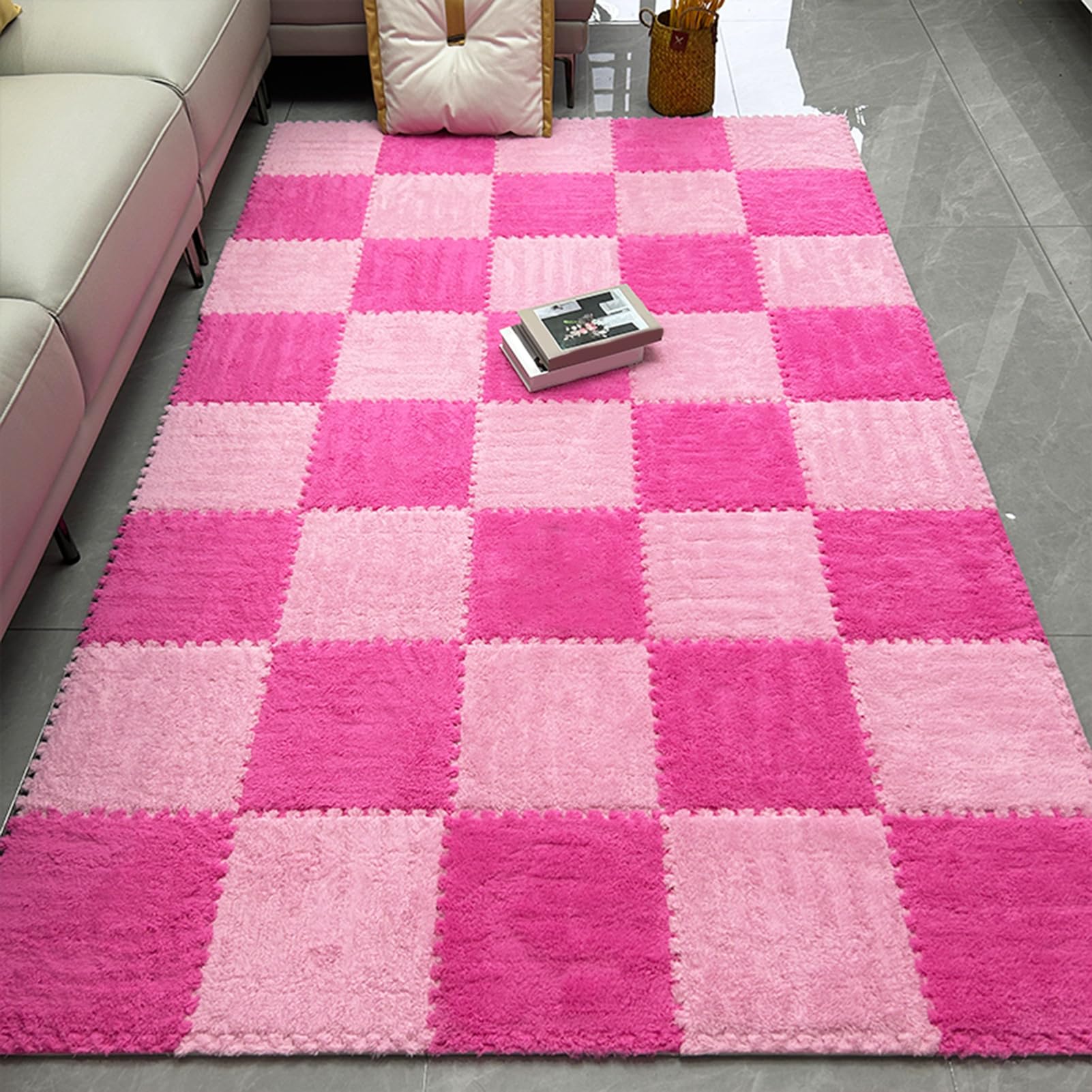 60 Piezas De Tapetes De Espuma Esponjosa, Tapetes De Juego con Borde, Cuadrados De Tapete De Juego Entrelazados, Mosaicos De Alfombra De Rompecabezas De Felpa, 1 X 1 Pie (Rosa + Rojo Rosa 0,23 Pulgad