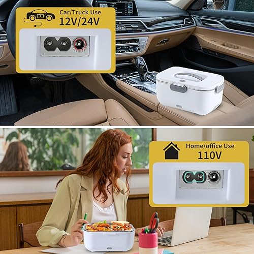 Miniatura 6 de Meng Ke'en Fiambrera eléctrica de 80 W2 L, contenedor de acero inoxidable desmontable de 12 V24 V110 V, calentador de alimentos portátil