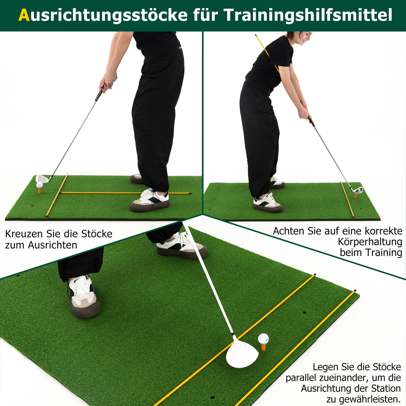 GOPLUS Tapete de Golf para Golpes, Tapete de Césped Artificial para Interior y Exterior, Alfombrilla de Golf con 2 Varillas de Alineación y 2 Tees para Amantes y Principiantes
