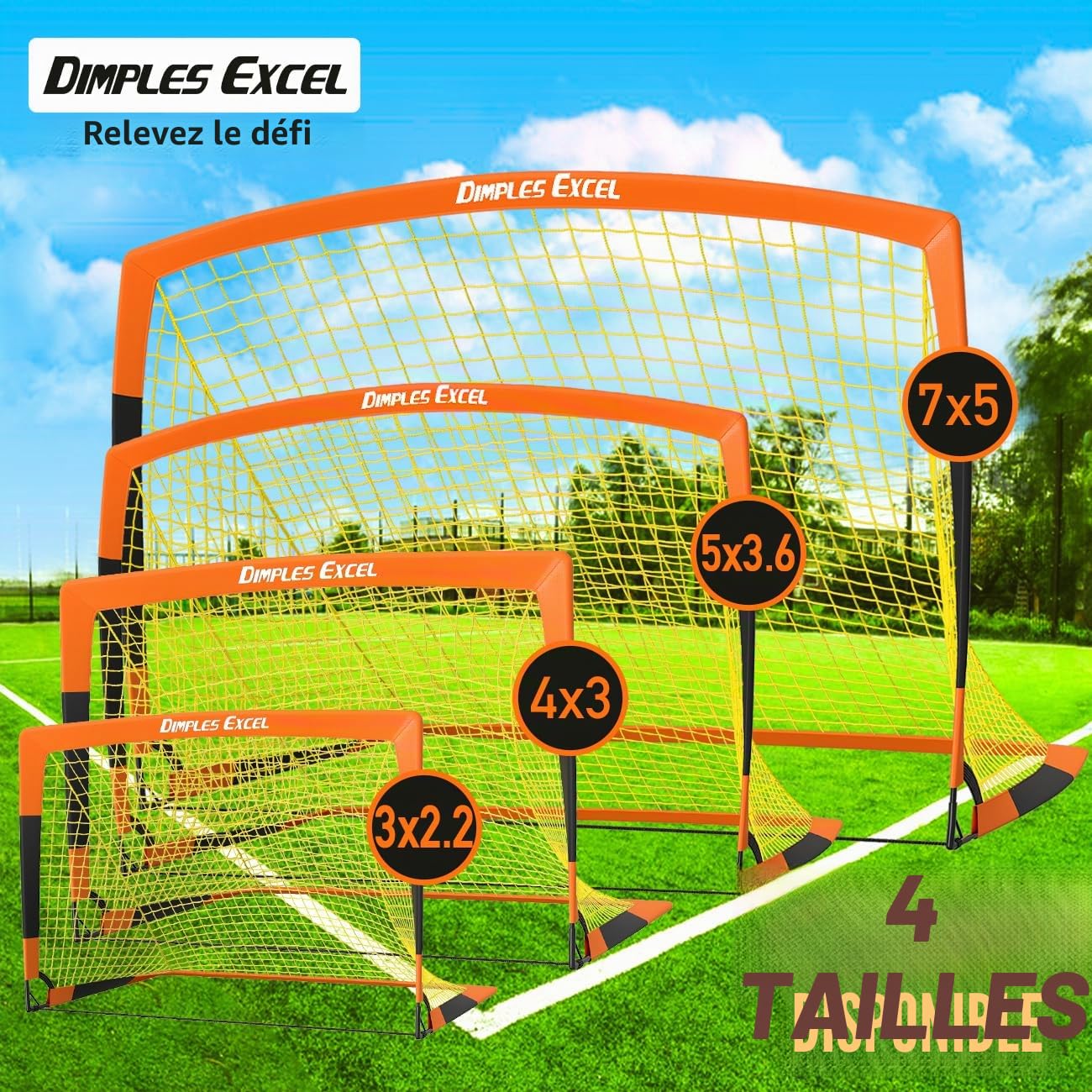 Dimples Excel But de Football Pop-Up Pliable | en Option avec Ballon, Pompe, Cônes | Ensemble de 1 ou 2 buts Portables en Trois Tailles | Idéal pour l’entraînement en Plein air des Enfants