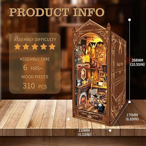 Miniatura 2 de Kit de rincón de libros, Magic Store para casa de muñecas, estantería de libros, decoración de callejón, kit de casa en miniatura con luz LED,