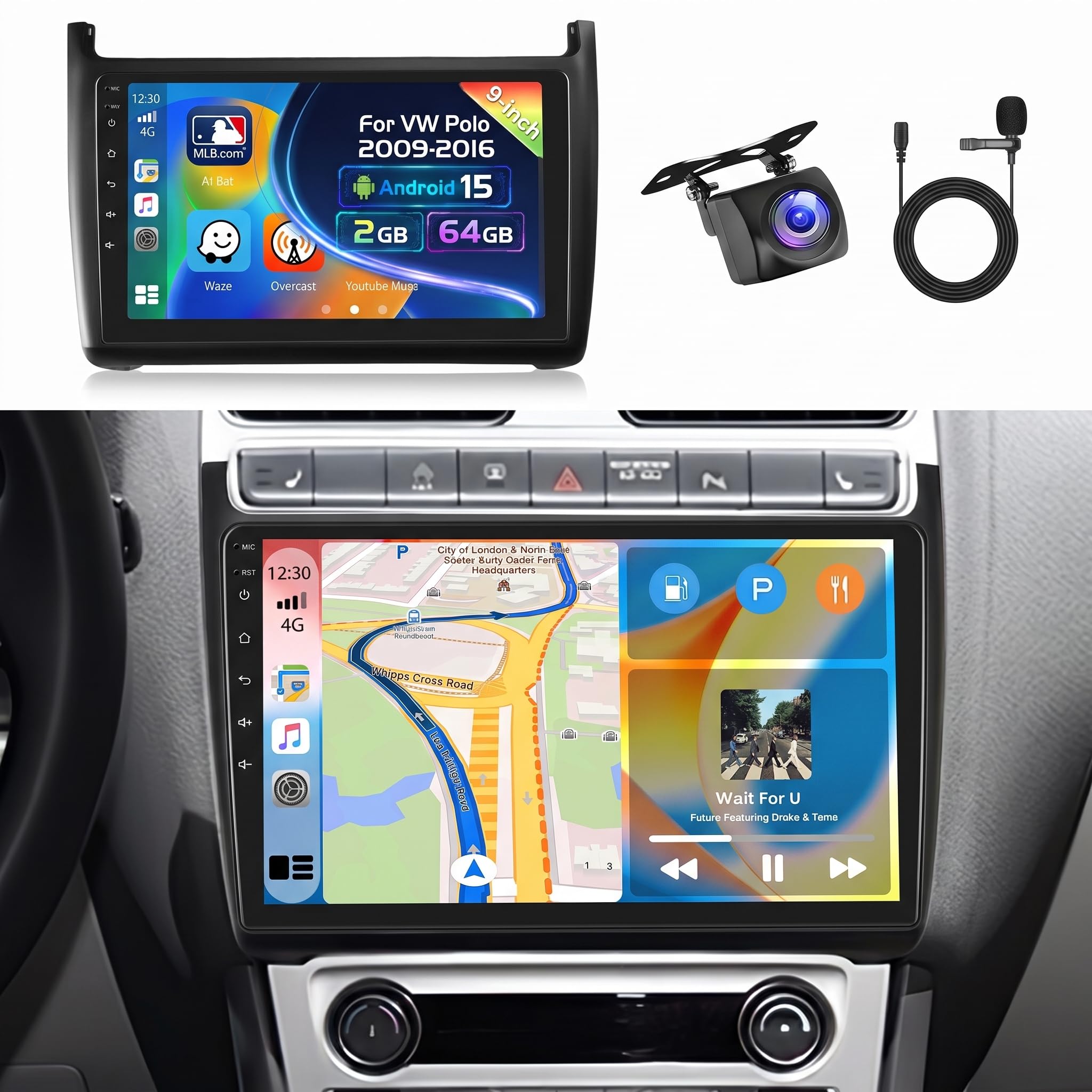 Inefala 2G+64G Autoradio Android 15 pour VW Polo 2009-2016