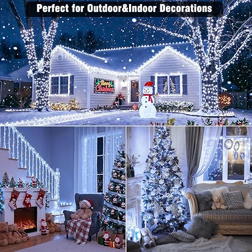 Miniatura 7 de Guirnalda de luces navideñas con 300 LEDs, 99 pies, para interiores y exteriores, cable transparente, impermeable, 8 modos, conectables, decoración