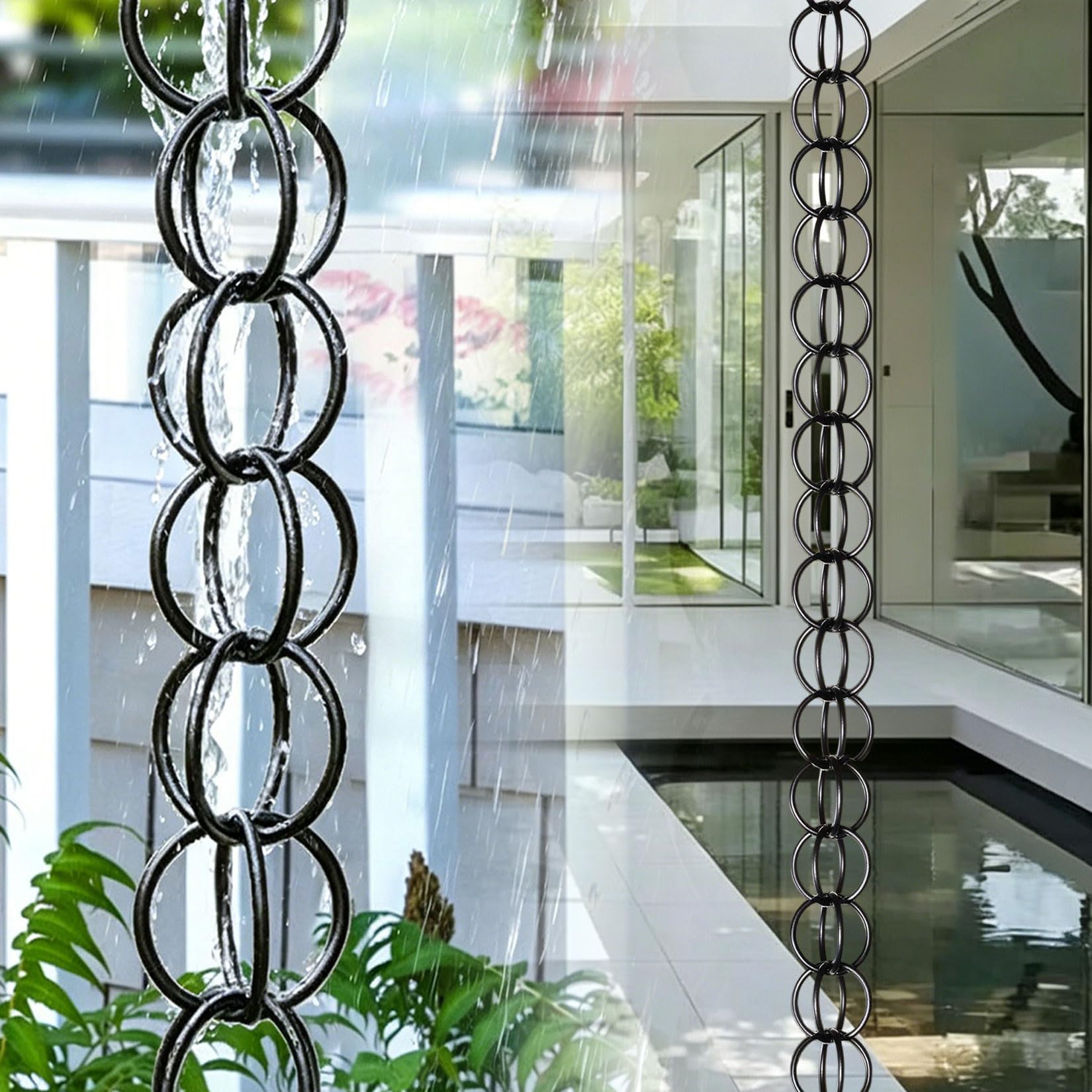 UZAMIRLEX Rain Chain, Aluminum Double Loop Rain Chain Rainwater Diverter Downspout Replacement Multiple Sizes(5m(16.5ft))