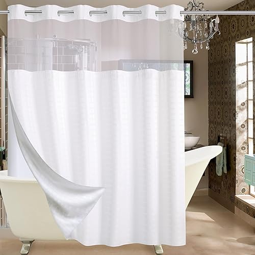 Conbo Mio Cortina de ducha extra ancha sin gancho con forro a presión, 108 x 74 pulgadas, cortinas de ducha blancas de lujo para hotel para baño con