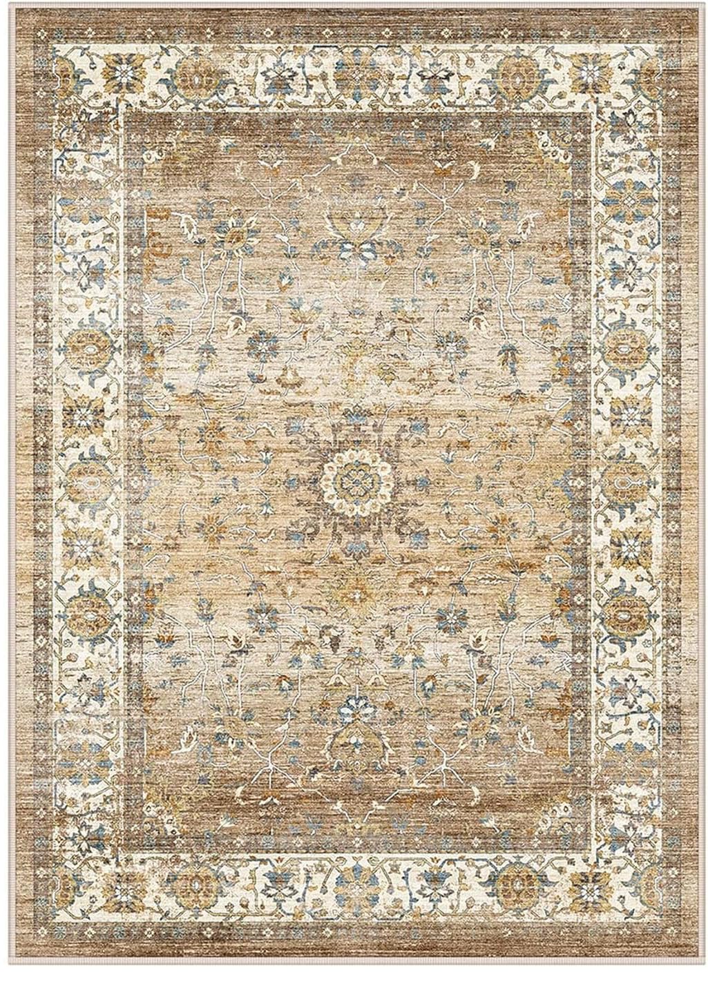 Tappeto Soggiorno Moderni Salotto Camera da Letto,Lavabile, Antiscivolo,Motivo floreale moderno: arancione, blu petrolio, verde, bianco, beige, 140 x 200 cm