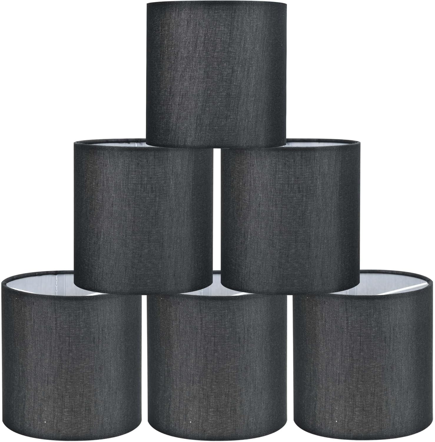 Lampwell Tina Black Clip-on Chandelier Lamp Shades Set of 6, 5"5"H5", Mini Linen Drum Shades, For Candle Bulb and Small General Bulb