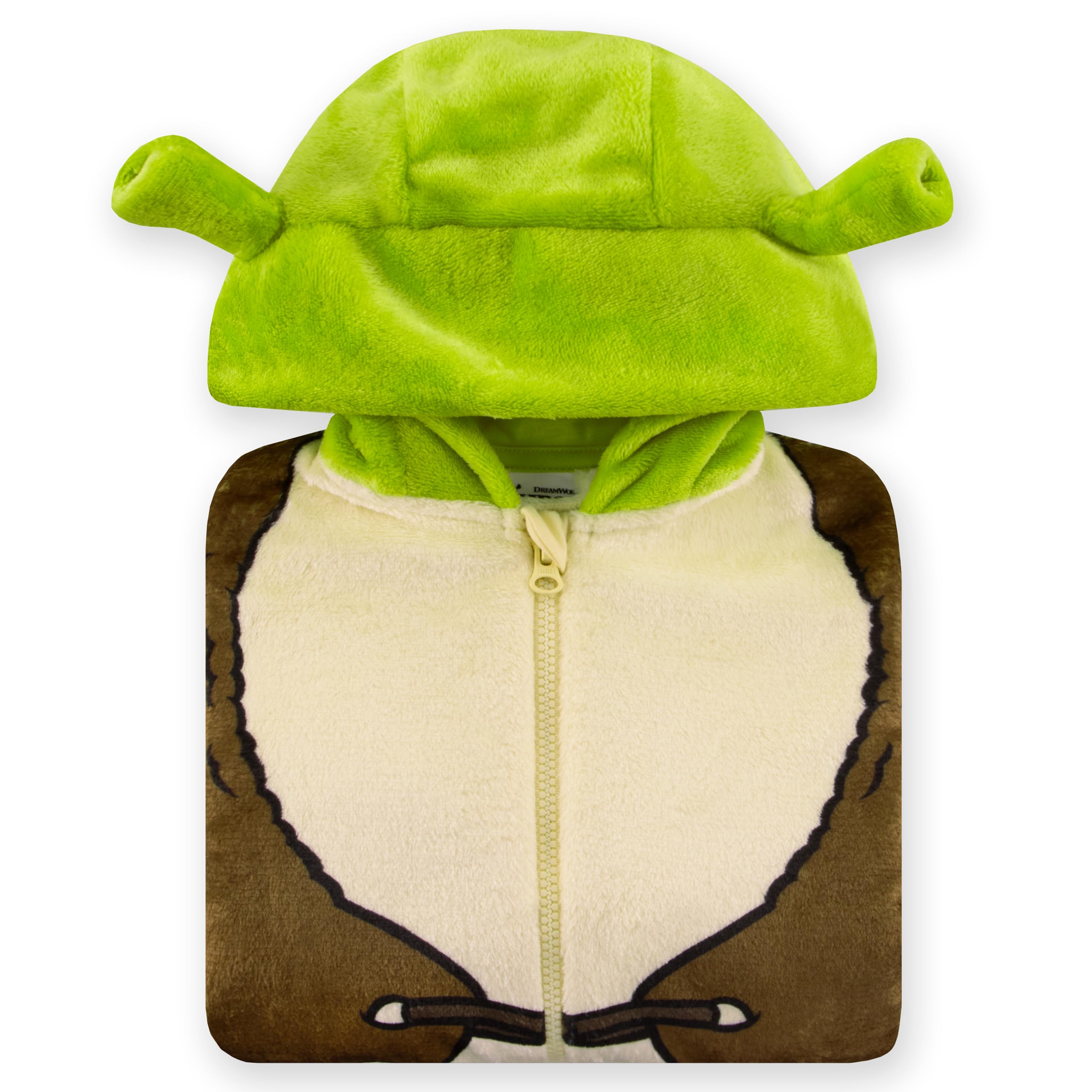 DreamWorks Shrek Kombinezon z Kapturem i Uszami 3D dla Chłopców, Jednoczęściowa Piżama Shrek, Piżamka dla Dzieci