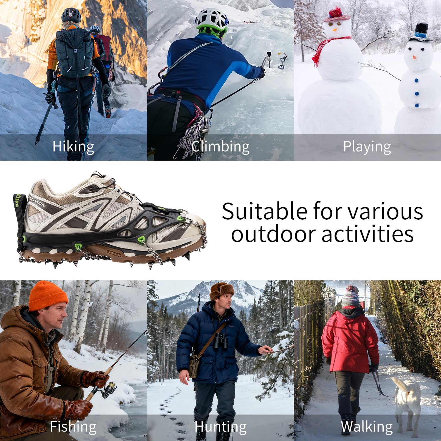 Ramponi da ghiaccio per scarpe e stivali, tacchetti da ghiaccio, trazione, impugnature da neve, unisex, 22 punte antiscivolo in acciaio inox, per escursionismo, arrampicata, passeggiate