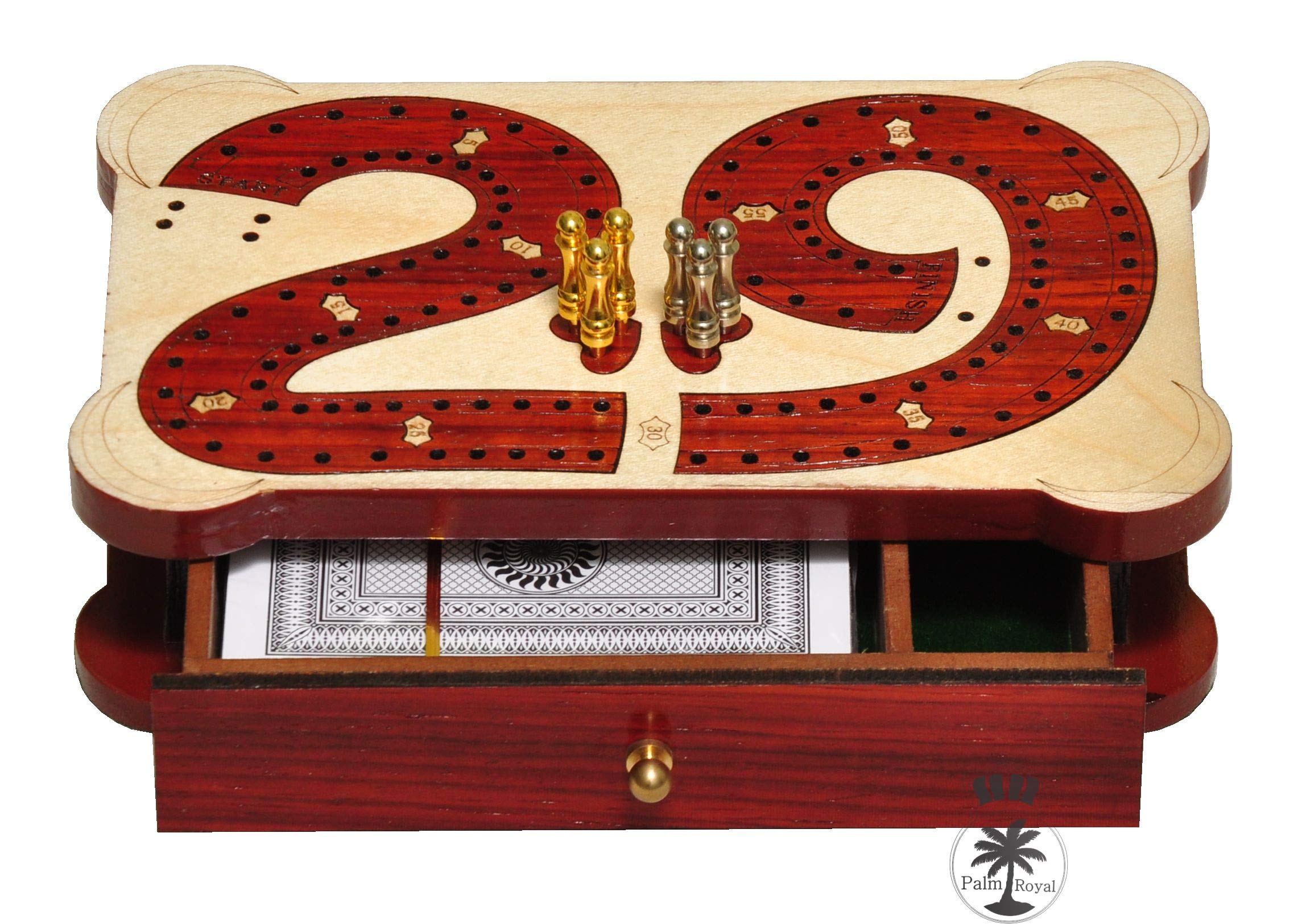 PALM ROYAL HANDICRAFTS - 2 Track Cribbage Board - 29 Holes - Blood Wood & Maple - 6.5 Inch Travel Size - For 2 Players (Ages 13+) - Image 3