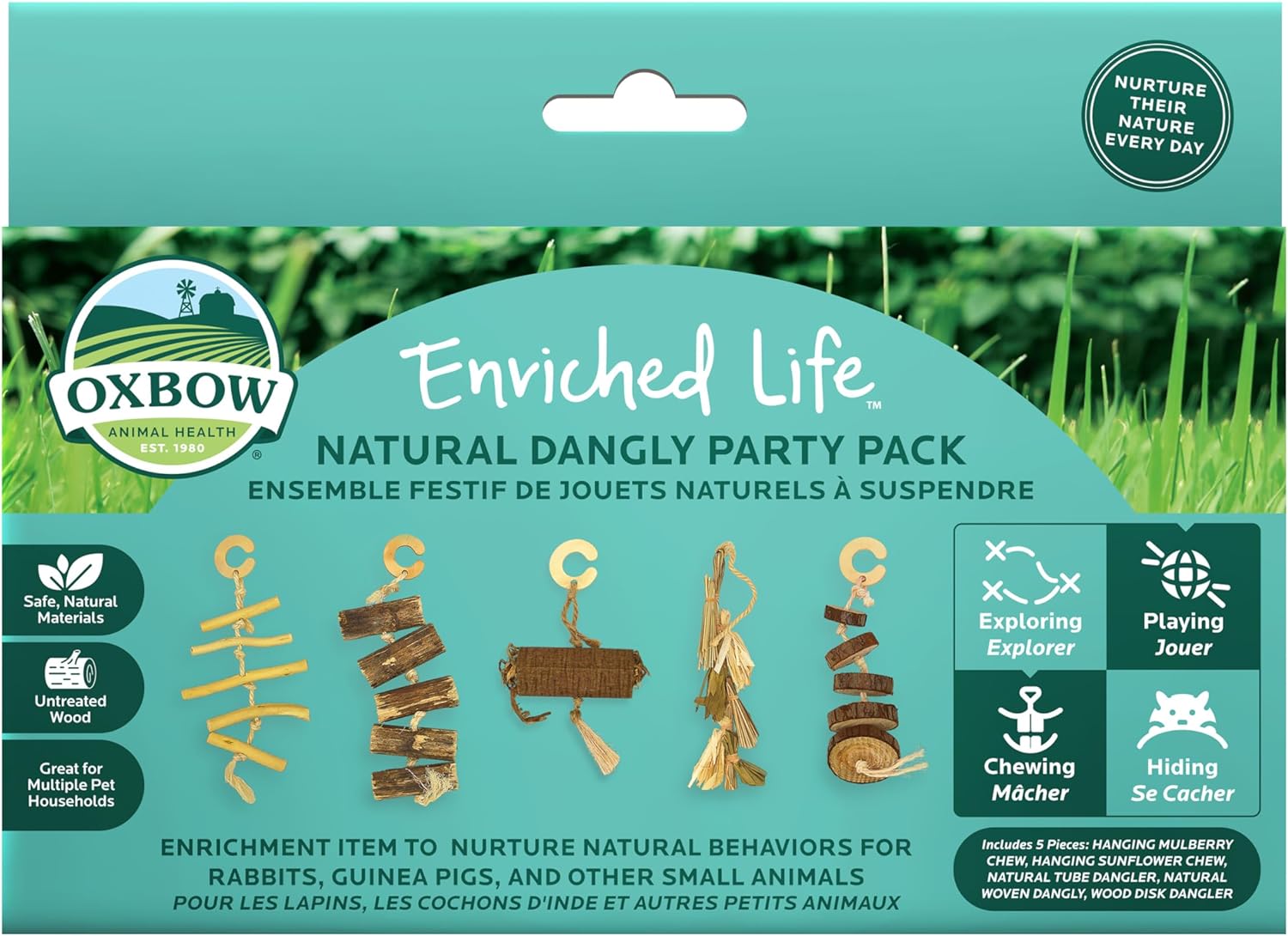 Oxbow Enriched Life Natural Dangly Party Pack, Rabbit Toys, Guinea Pig Toys, Enrichment for Bunny, Guinea Pig, Hamster Stuff, Rabbit Enrichment, Chinchilla, Rat, Chinchilla Cage Accessories