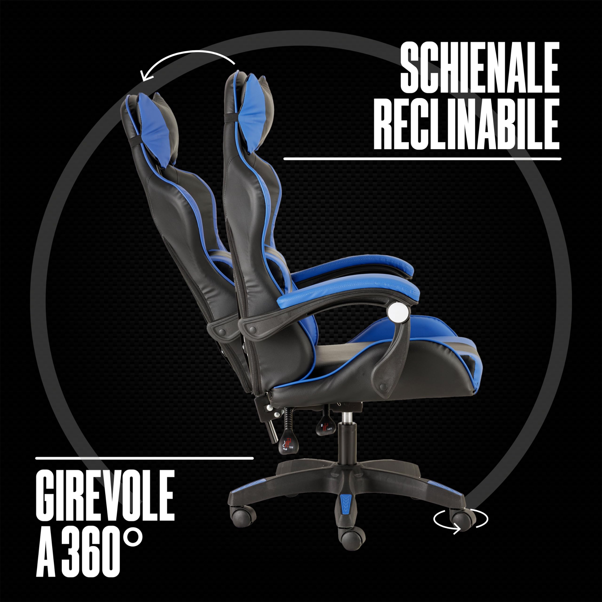 Baroni Home Sedia da Gaming Ergonomica con Massaggiatore Lombare, Sedia da Ufficio con Schienale Reclinabile con Cuscini Regolabili Poggiatesta e Supporto Schiena, Blu