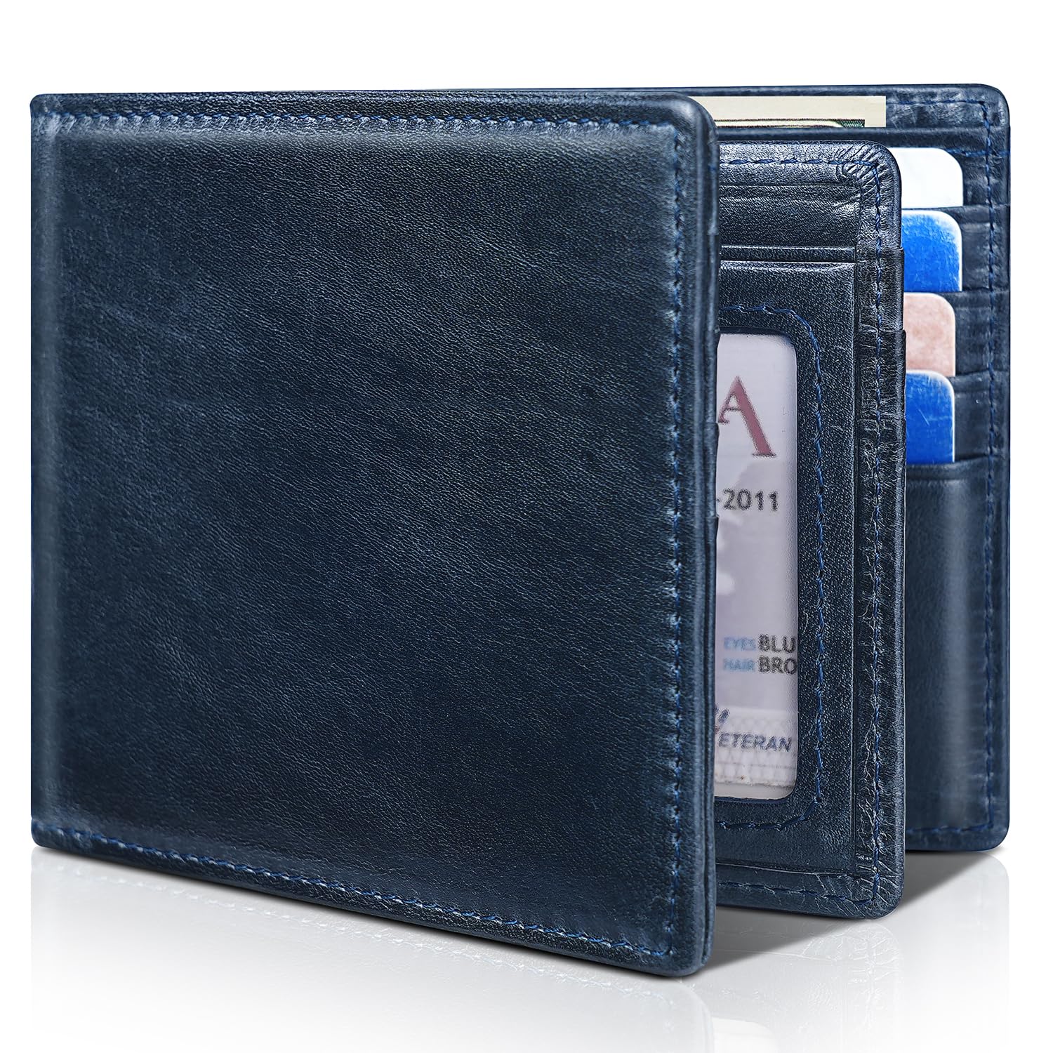 Artpaxy Mens Wallet Bifold Genuine Leather RFID Blocking Wallet for Men with 1 ID Window 15 Card Holders 2 cash pockets 1 Gift Box