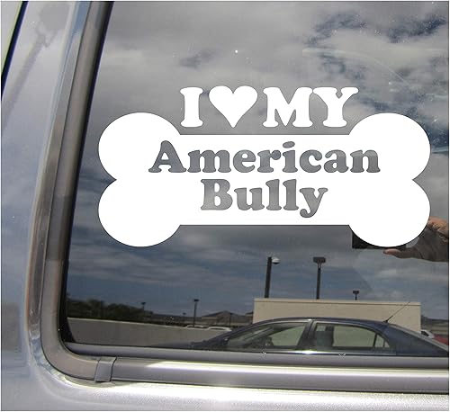 I Heart Love My American Bully - Dog Bone Purebred Pure Breed Cars Trucks Moped Helmet Hard Hat Surfboard Skateboard Auto Automotive Craft Laptop