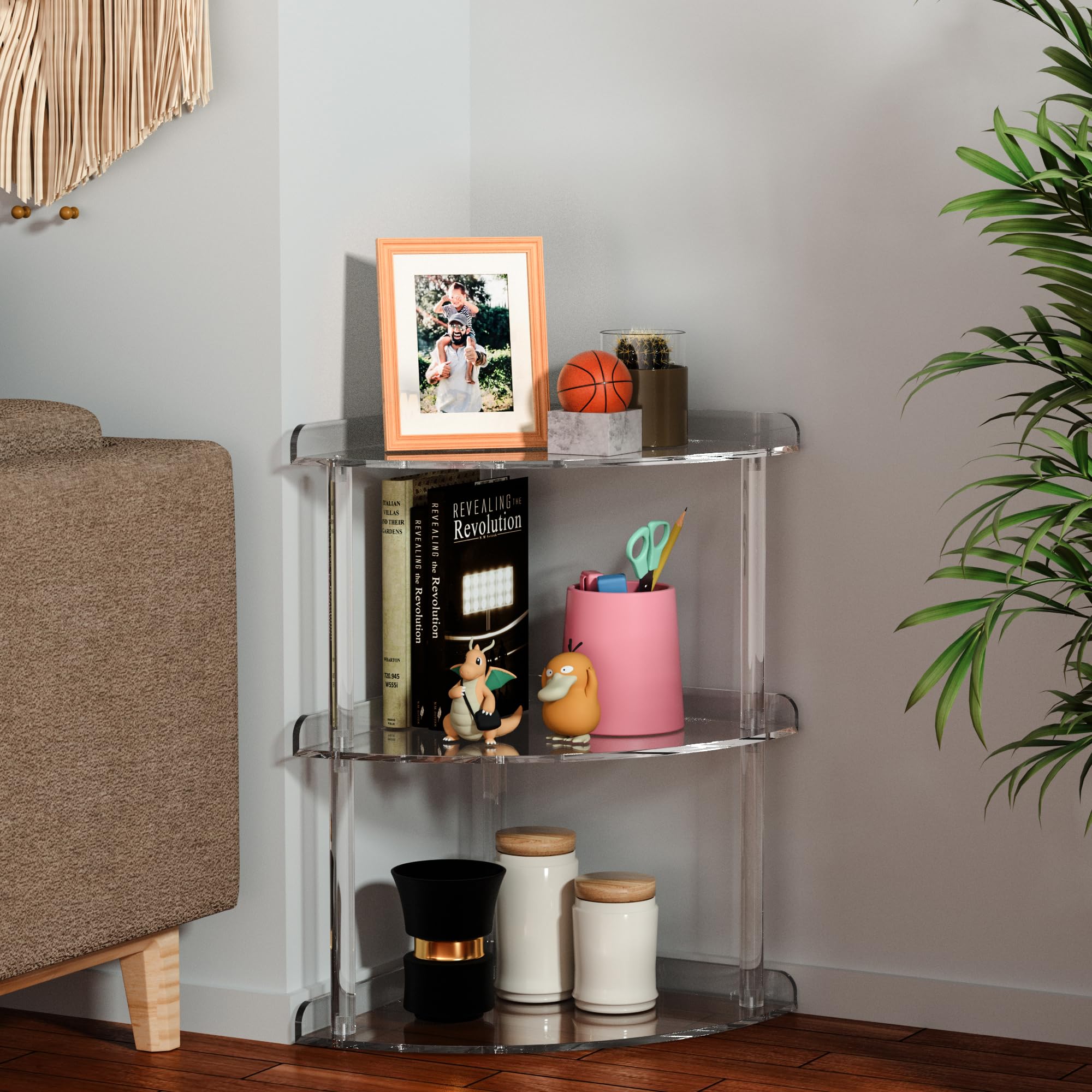 Sezanrpt 3 Tier Acrylic Corner Shelf Organizer Storage 9.5x9.5x15.7 Inch - Image 3