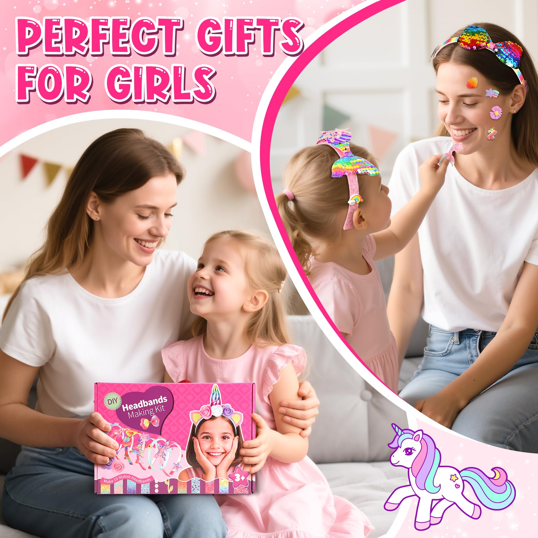 Pourbibi Kit De 10 Diademas Para Niñas, Manualidades, Accesorios Para El Cabello, Juguetes, Regalos De Cumpleaños Para Niñas De 3 a 8 años